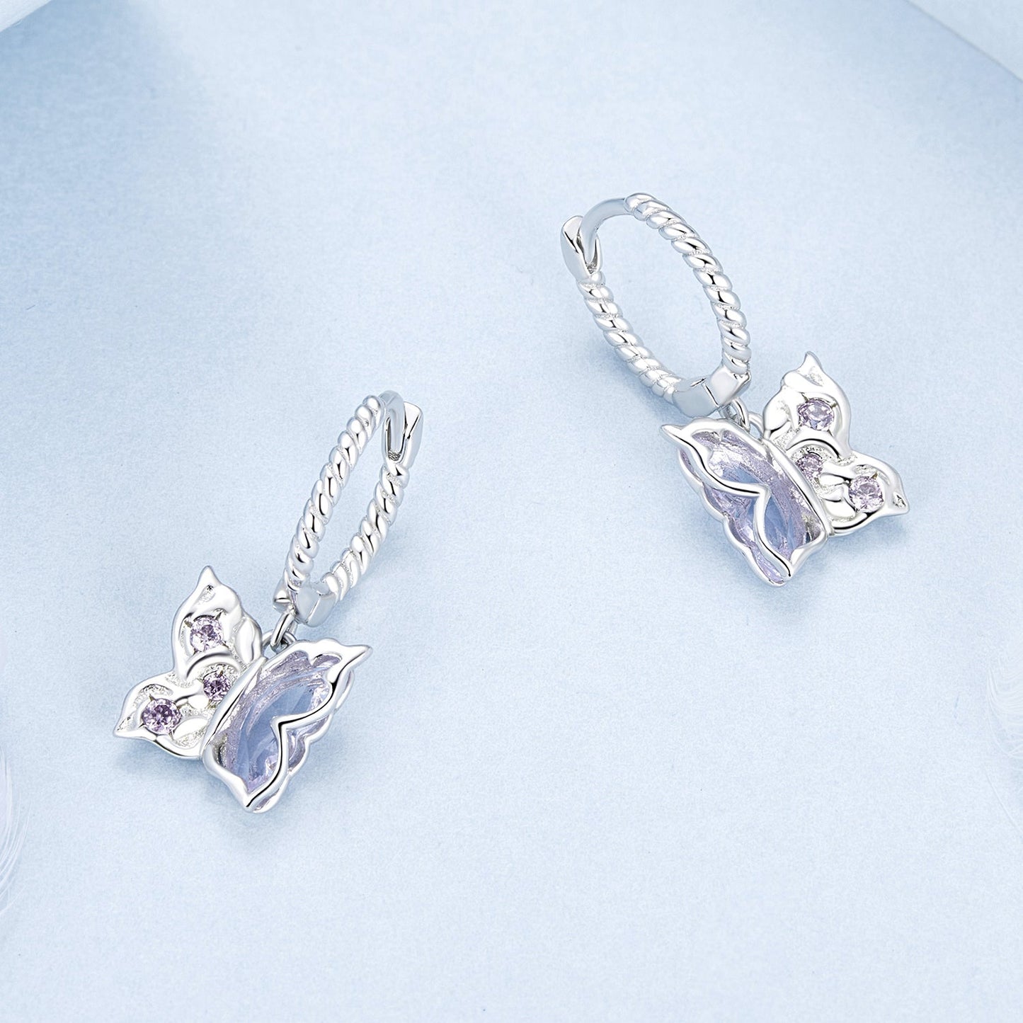 925 Sterling Silver Earrings with Pavé Setting CZ and Transparent Glass for Women