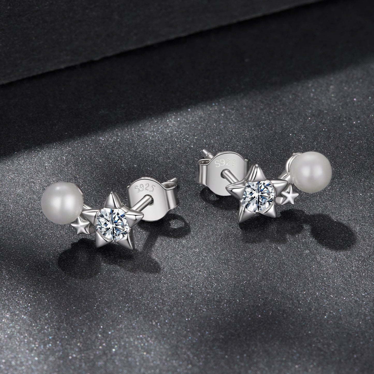 925 Sterling Silver 0.20 Carat Moissanite Earrings with Synthetic Pearl for Women