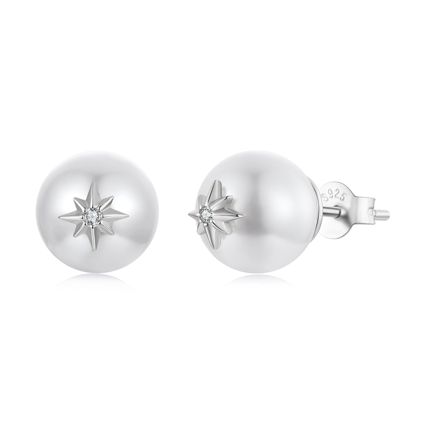 925 Sterling Silver Earrings with CZ and Synthetic Pearl for Women