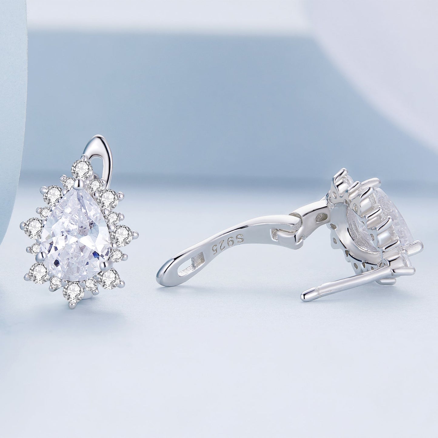 925 Sterling Silver Platinum Plated CZ Pavé Setting Earrings
