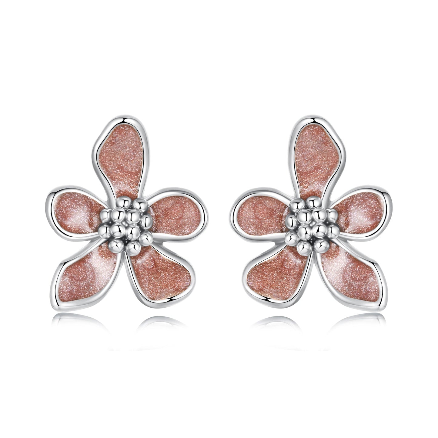 925 Sterling Silver White Gold Plated Enamel Earrings 0.9*1.0cm for Women