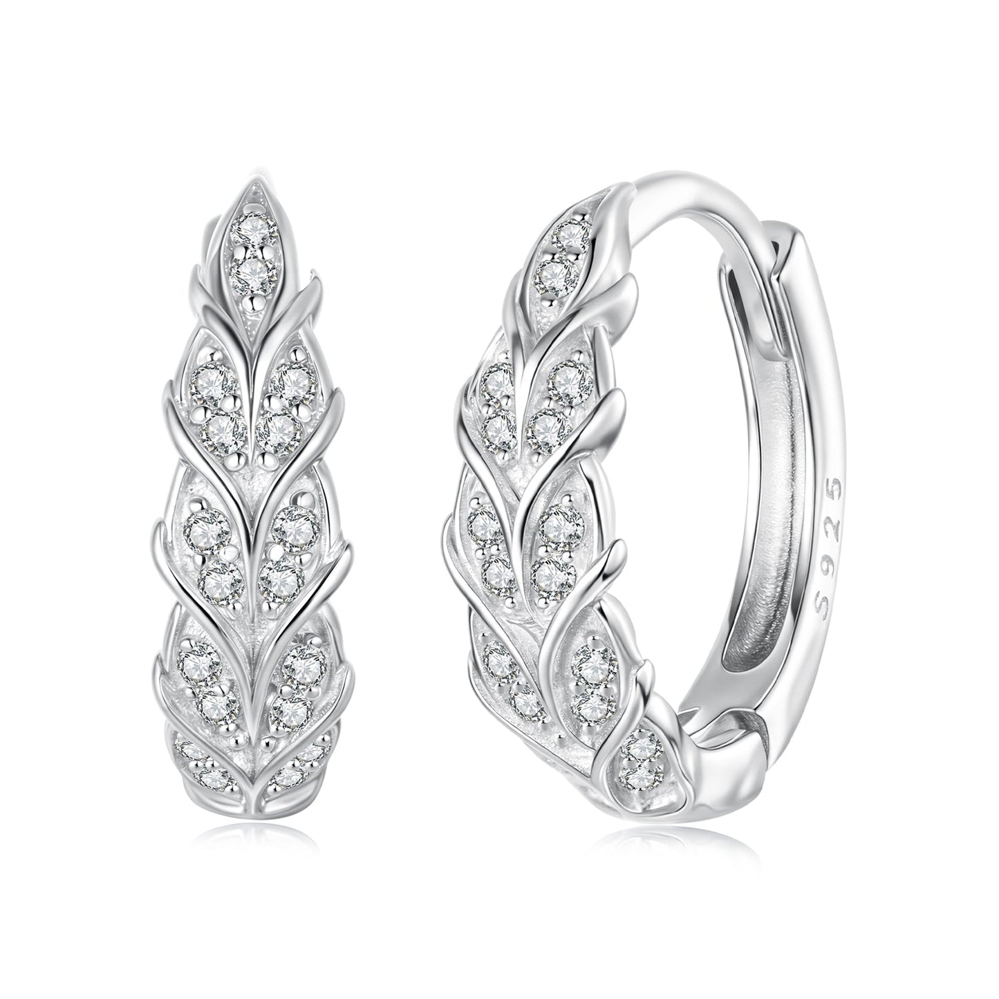 925 Sterling Silver Earrings with Pavé Setting CZ and White Gold Plating for Women