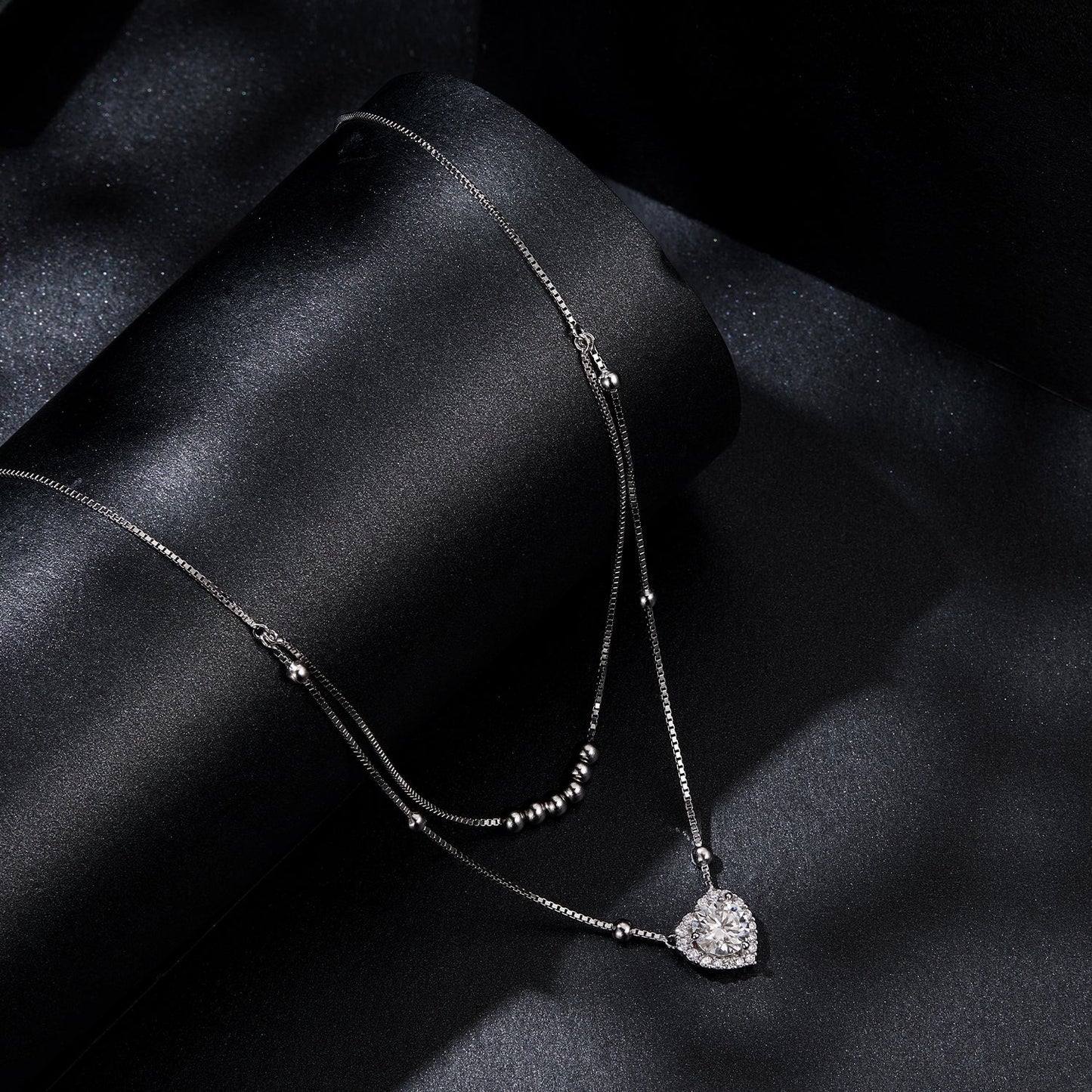 925 Sterling Silver 6.5mm Moissanite Necklace with Pavé Setting for Women