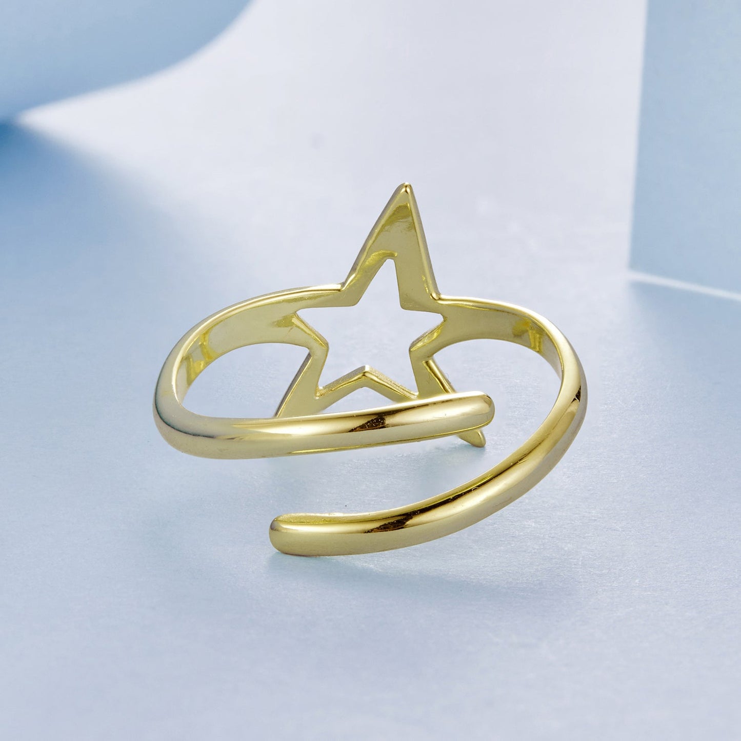 925 Sterling Silver Plated Gold 1.40cm Star Ring