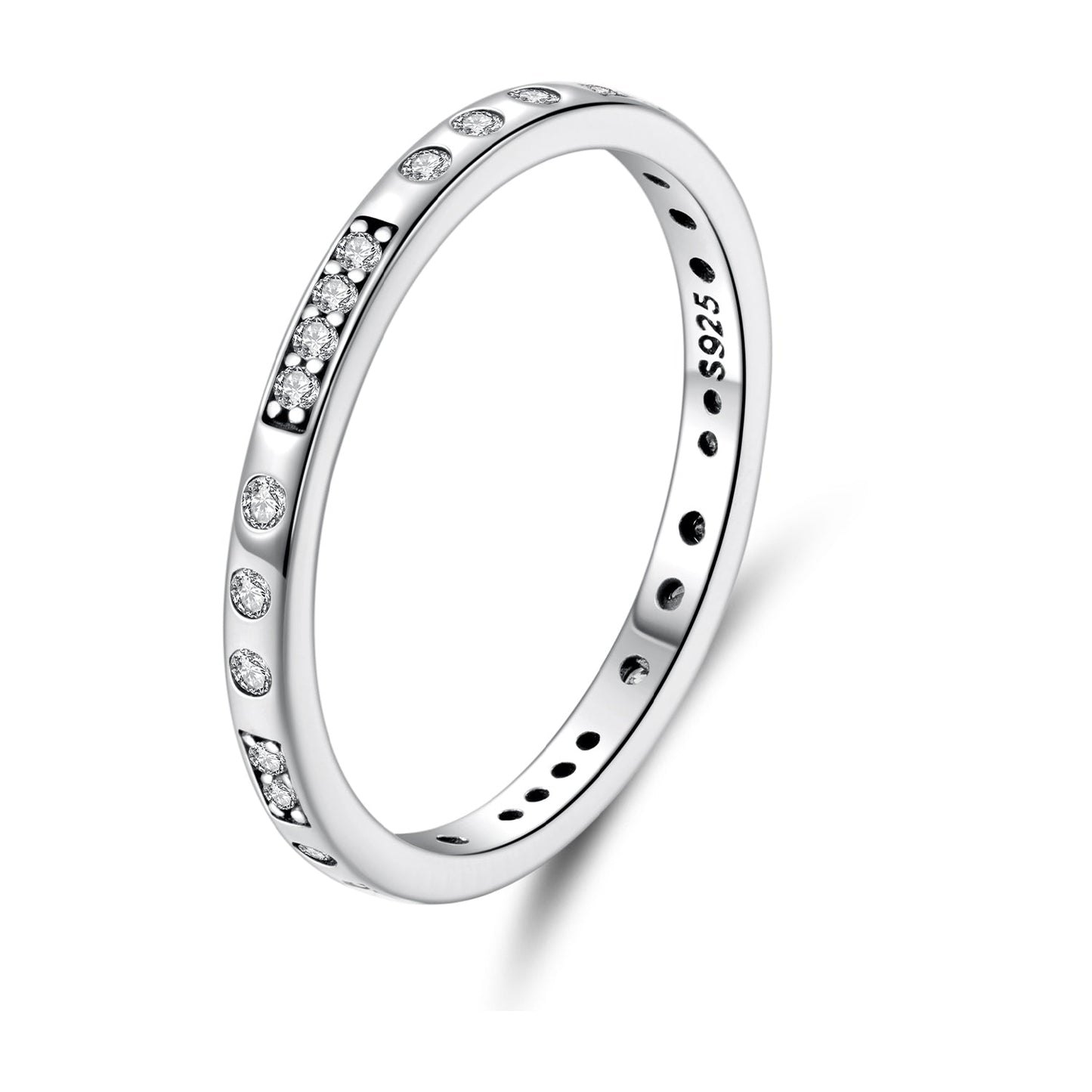 925 Sterling Silver Oxidized 0.18cm Wide Pavé Setting CZ Ring for Women - Size 6.0