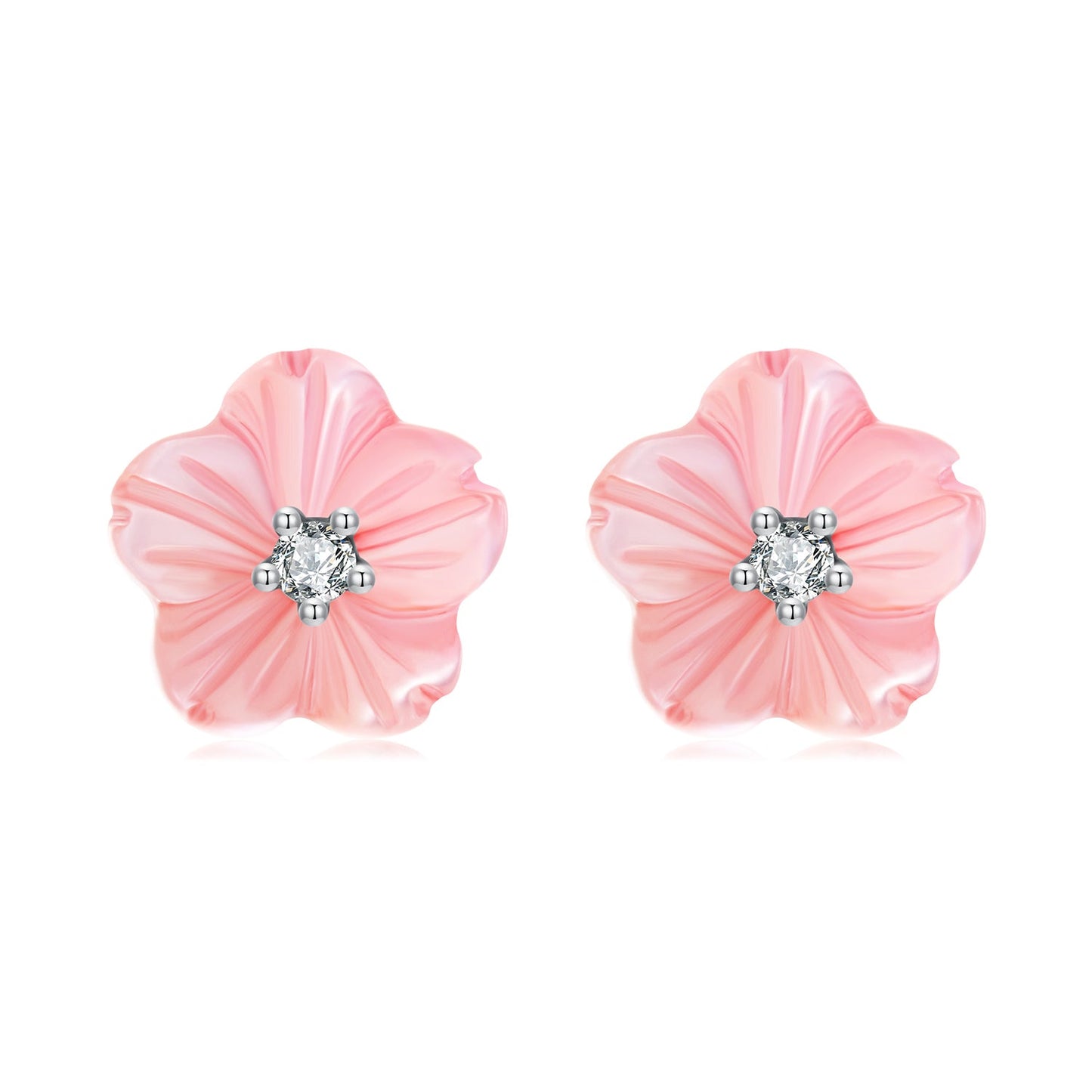 925 Sterling Silver Earrings with High-Quality Nacre and Pavé CZ, Oxidized Silver