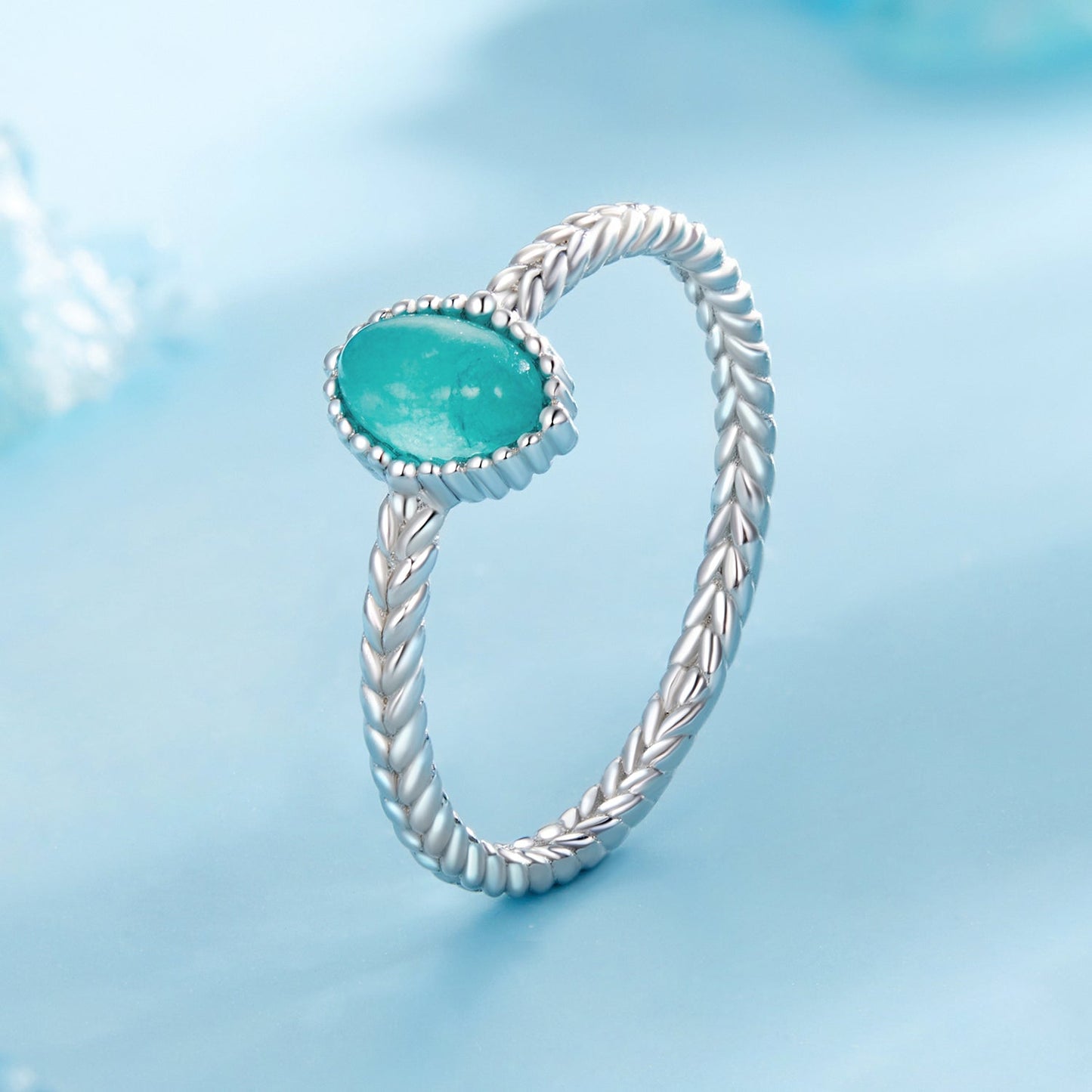 925 Sterling Silver & White Gold Plated Amazonite Ring Size 6 for Women