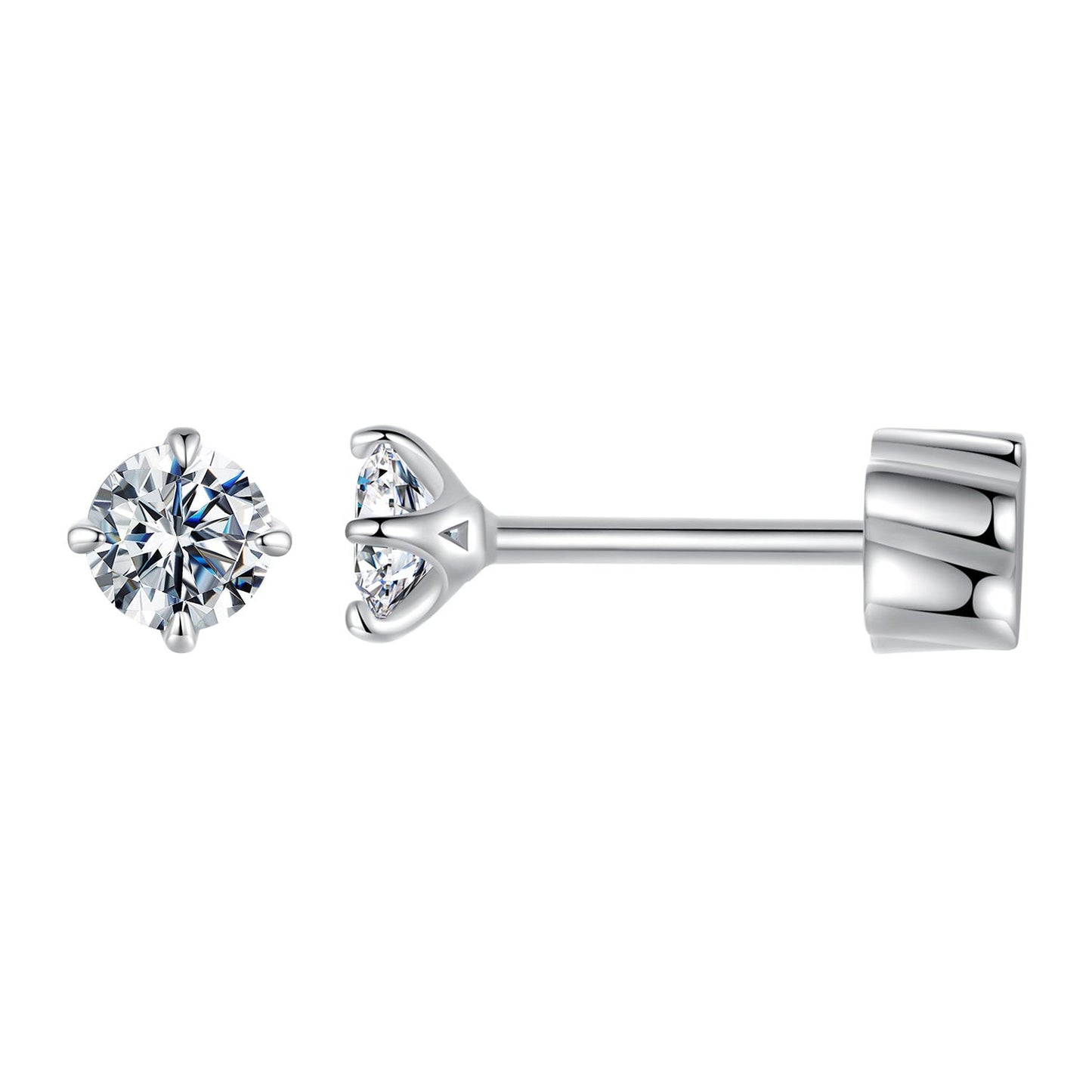925 Sterling Silver Moissanite Stud Earrings for Women - 0.5ct, 0.6cm Size, White Gold Plated