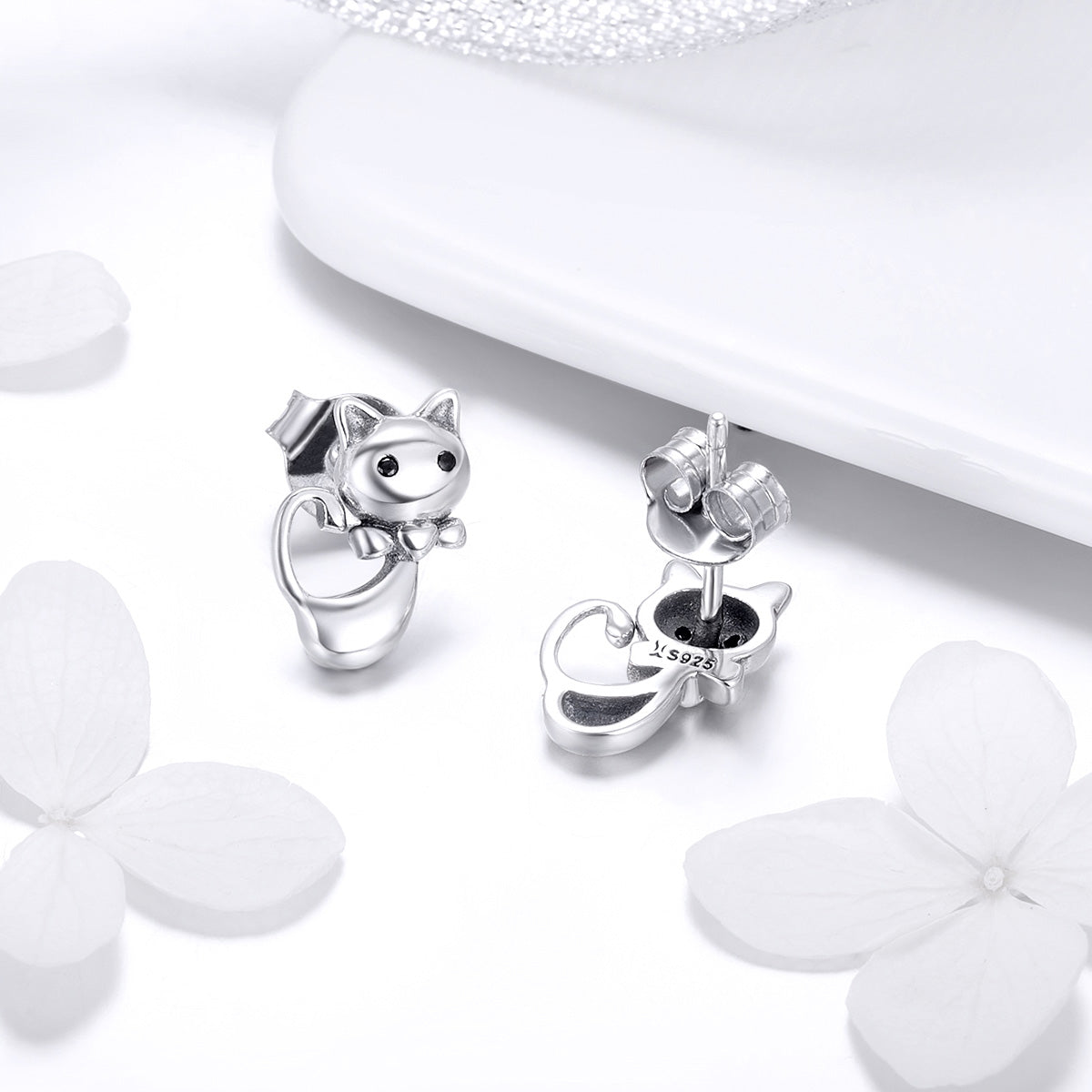 925 Sterling Silver Earrings with Pavé Setting in Oxidized Finish