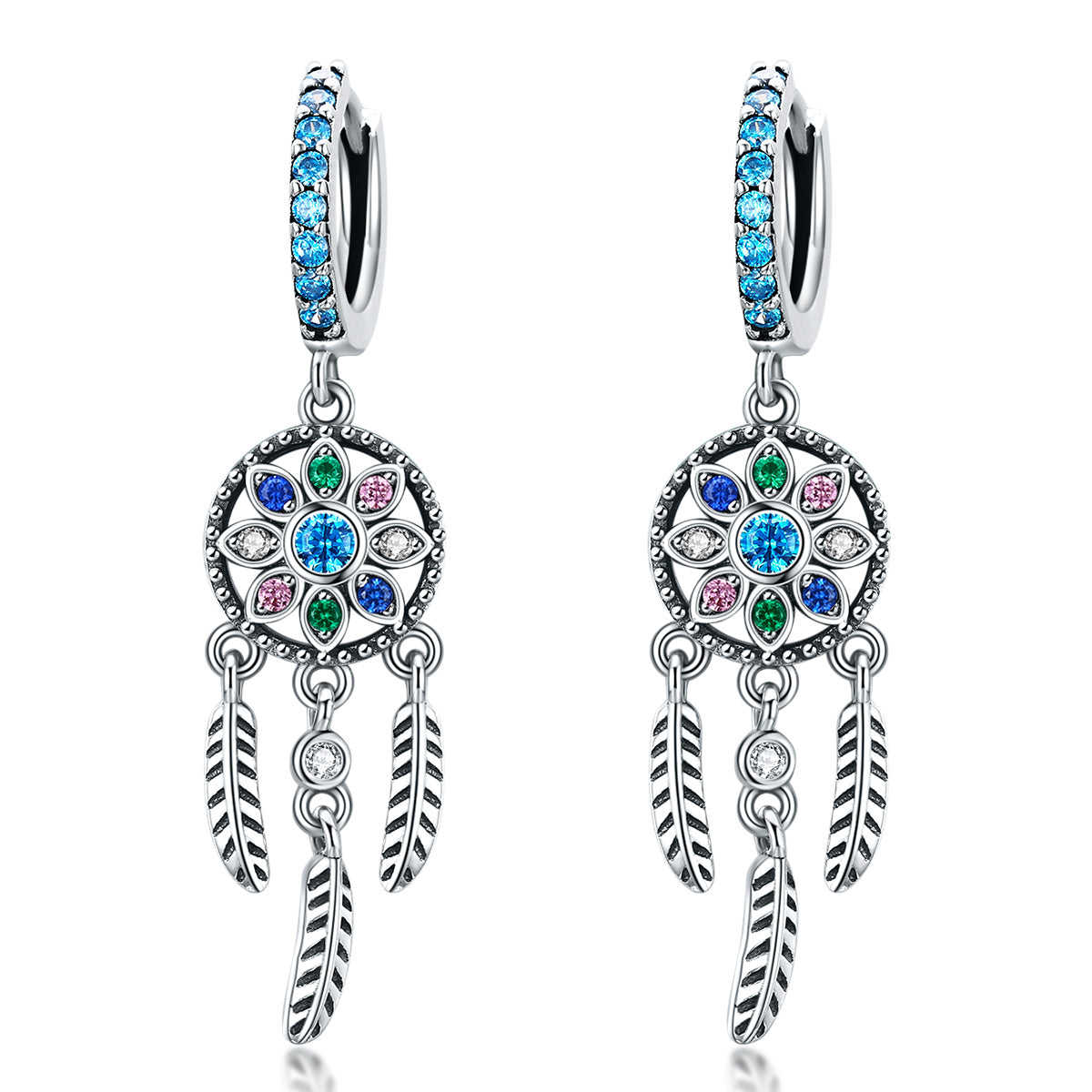 925 Sterling Silver Oxidized Silver Pavé CZ Earrings for Women, Size: 4*1 cm