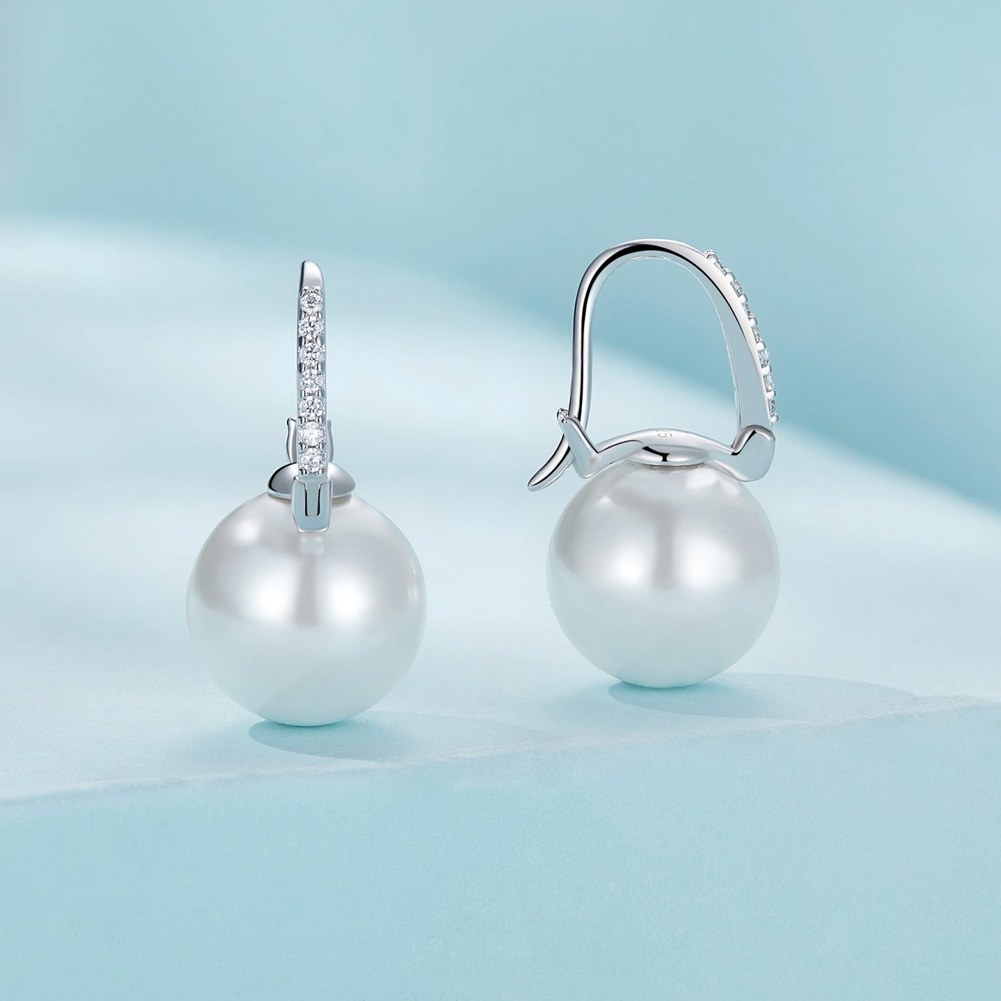 925 Sterling Silver Earrings with Quality Shell Pearl and CZ, 21*11mm, for Women