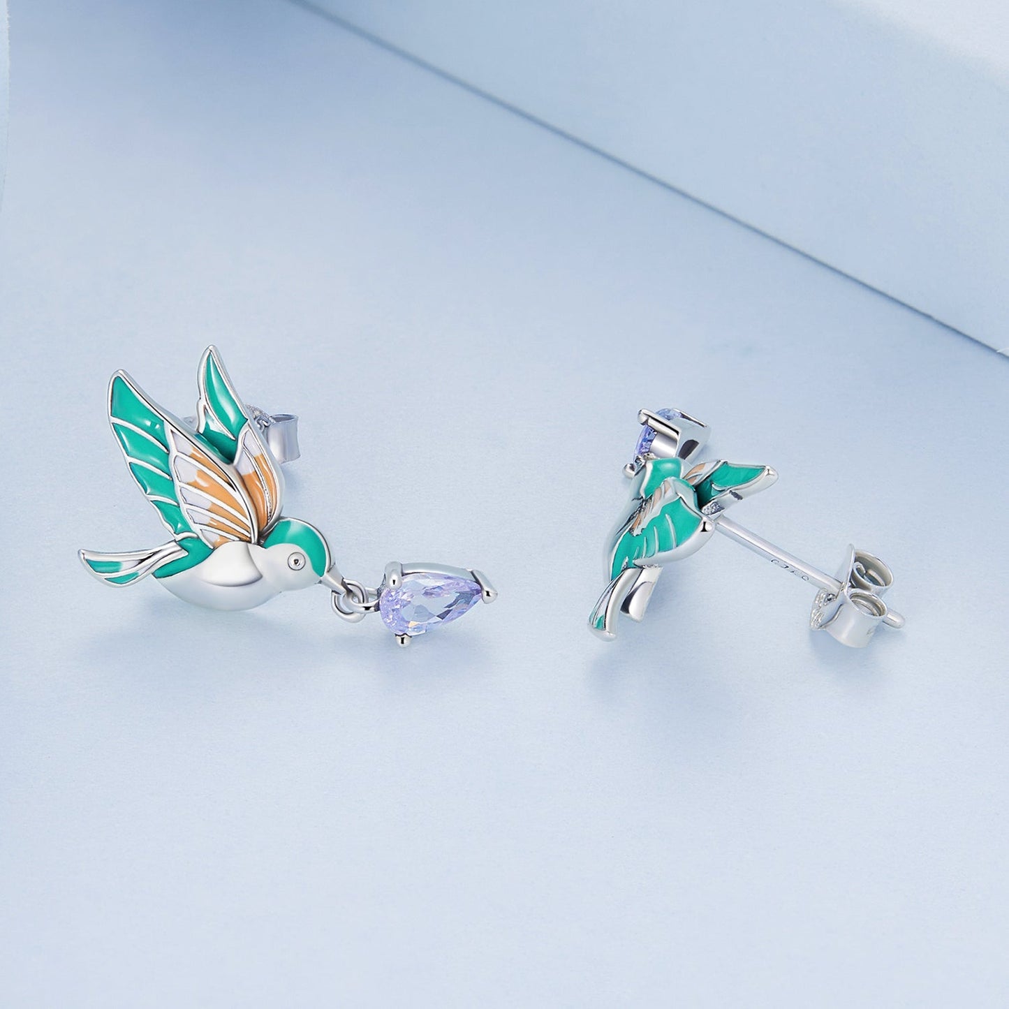 925 Sterling Silver Enamel Pavé Setting CZ Earrings