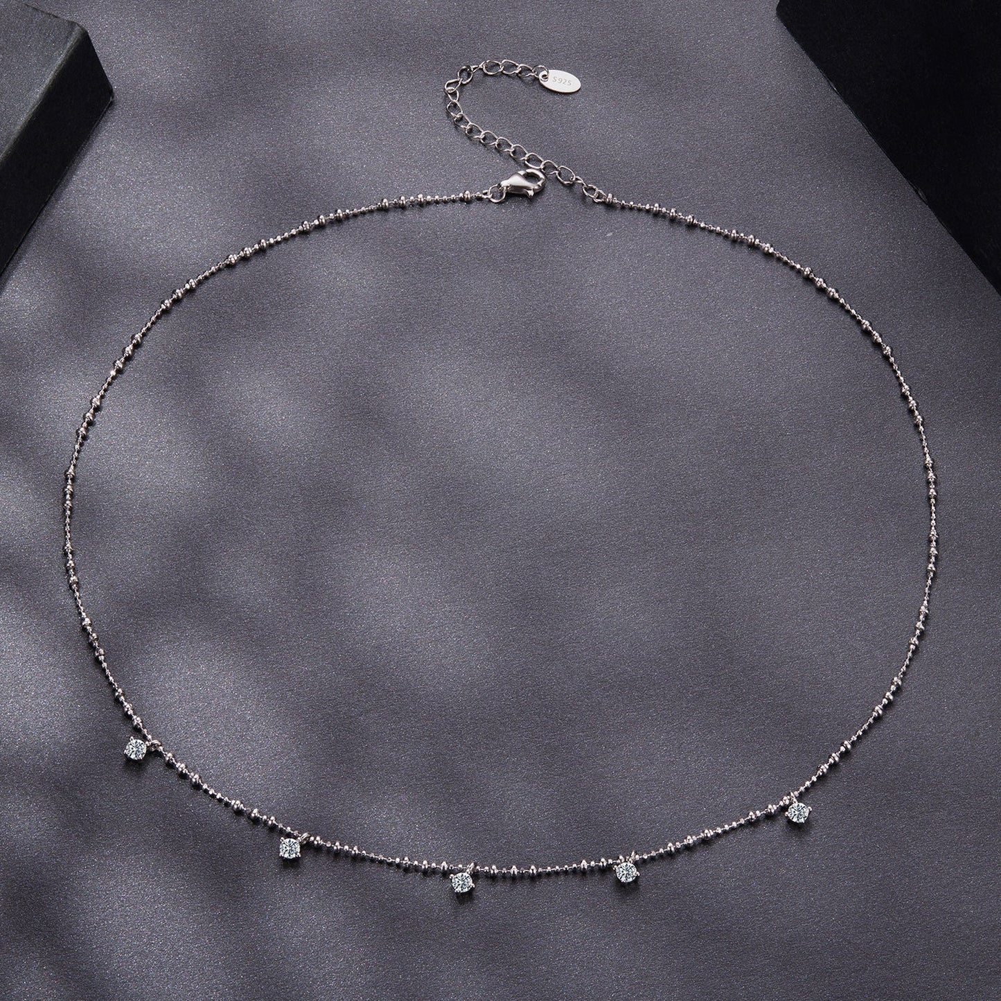 925 Sterling Silver 0.10ct Moissanite Necklace in White Gold, 40+5cm Chain for Women