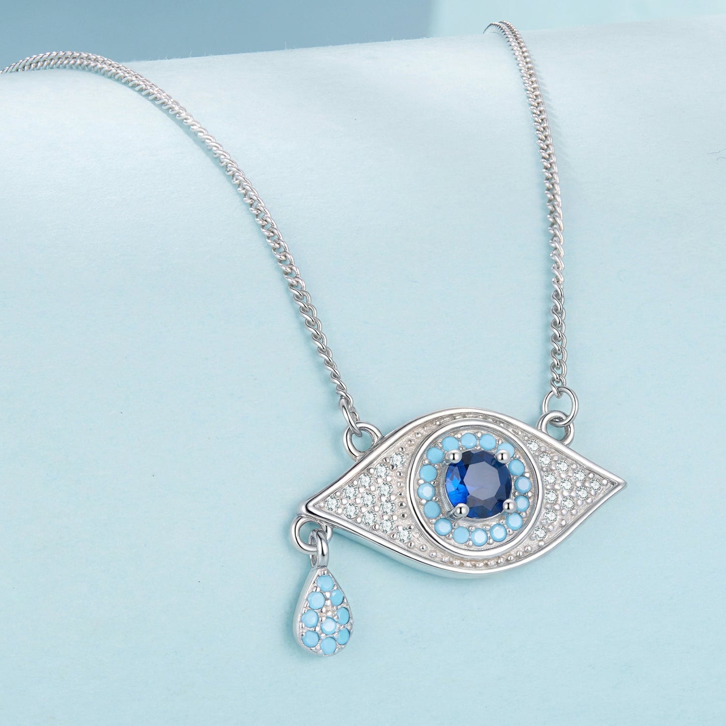 925 Sterling Silver Pavé CZ Pendant Necklace for Women - 40+5cm Length, 2x1cm Pendant
