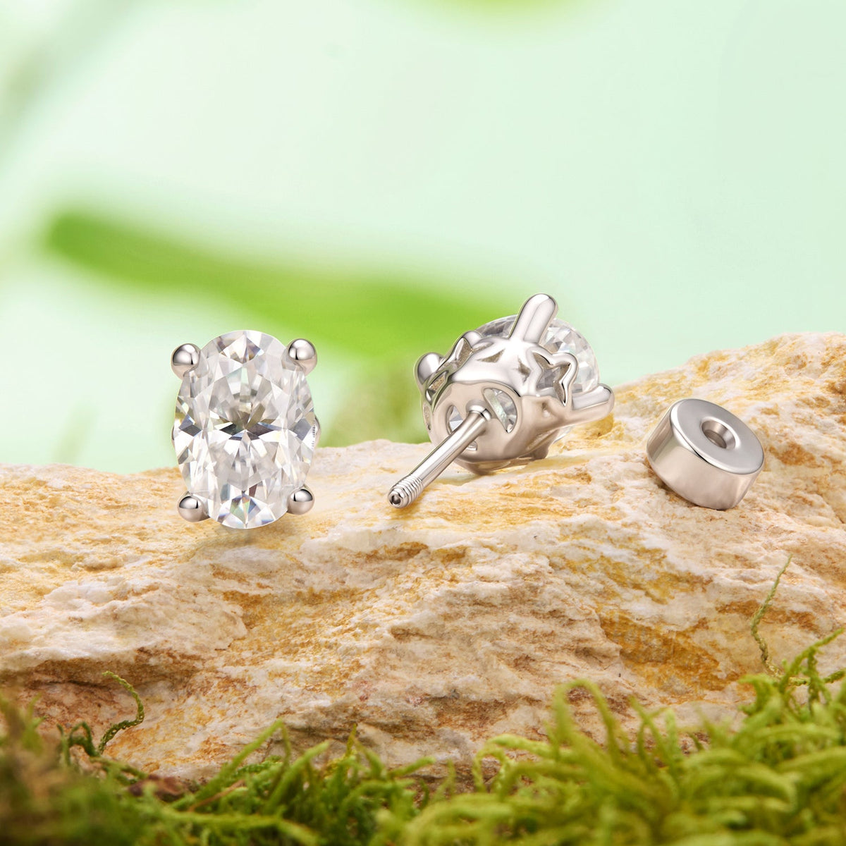 925 Sterling Silver White Gold Plated 1ct Moissanite 0.7x0.5cm Egg-Shaped Earrings for Women