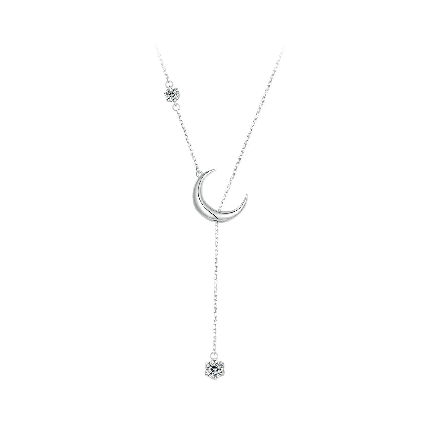 925 Sterling Silver Pavé Setting CZ Moon Necklace for Women