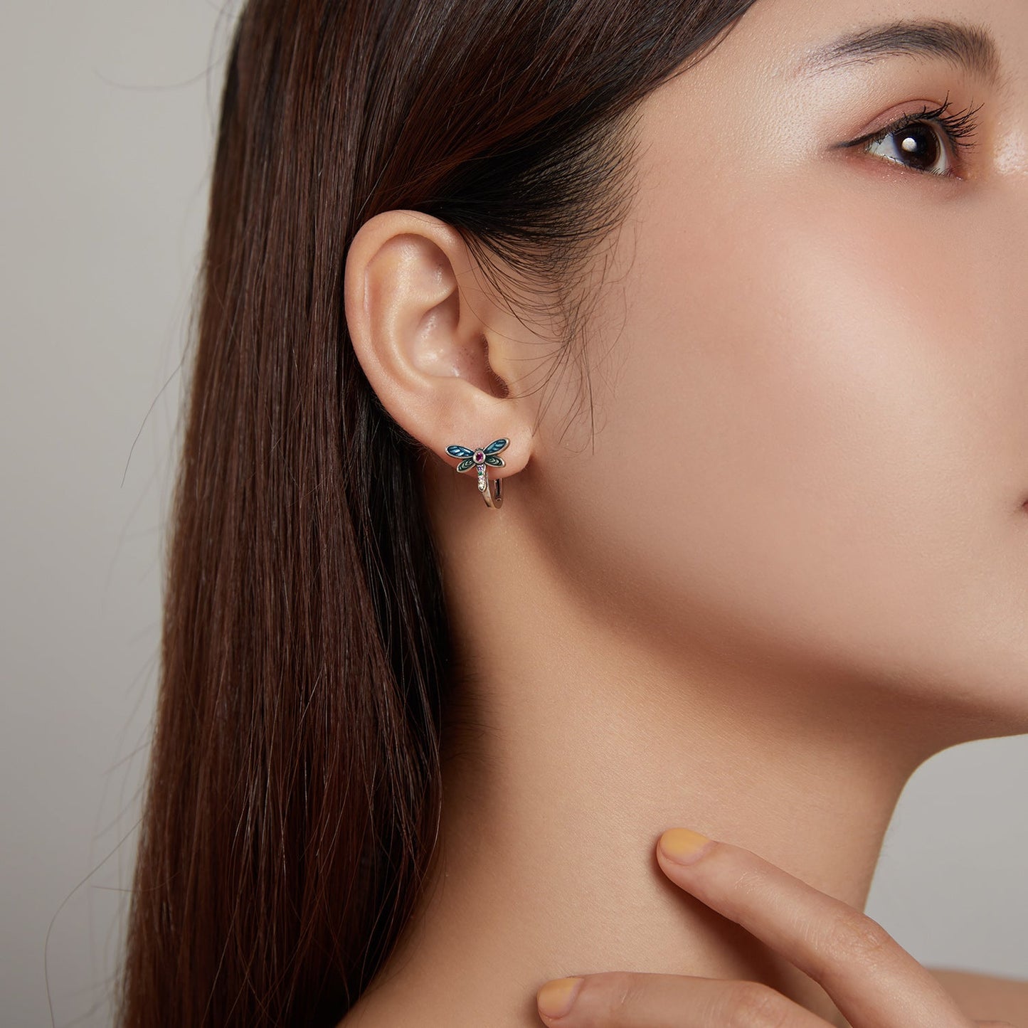925 Sterling Silver Dragonfly Earrings with CZ and Enamel - 0.9 cm for Women