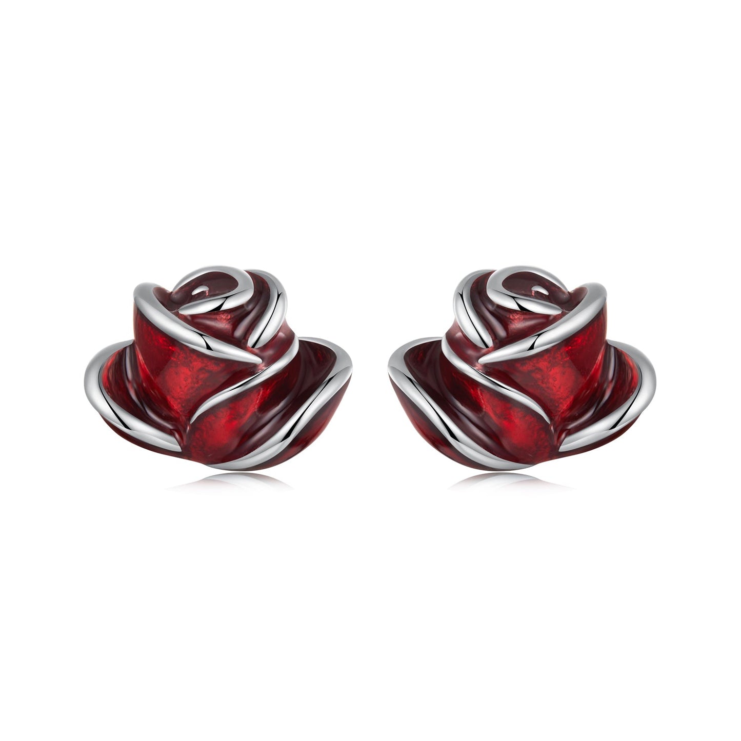 925 Sterling Silver Enamel Plated White Gold Earrings 0.7*1cm for Women