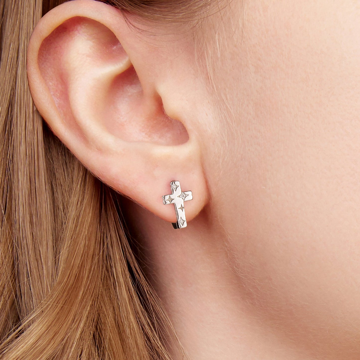 925 Sterling Silver Hoop Earrings with Pavé Setting CZ, 1.3x0.8cm, for Women