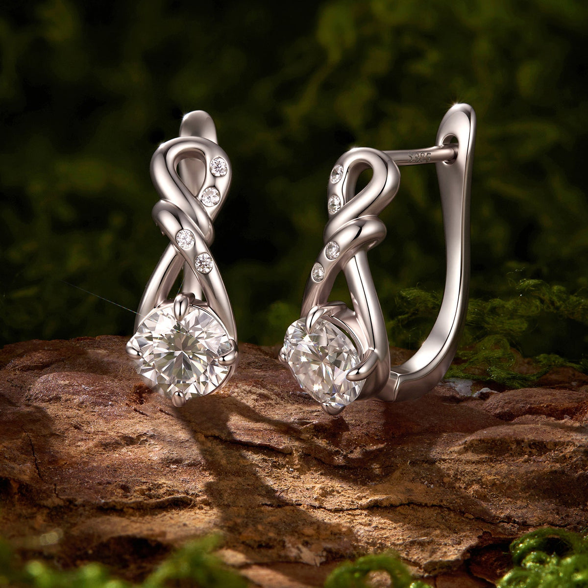 925 Sterling Silver White Gold Plated 0.5ct Moissanite 1.4cm Pavé CZ Hoop Earrings for Women