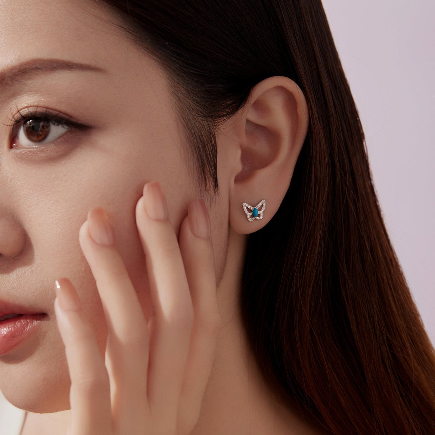 925 Sterling Silver White Gold Plated Earrings with Synthetic Turquoise and CZ