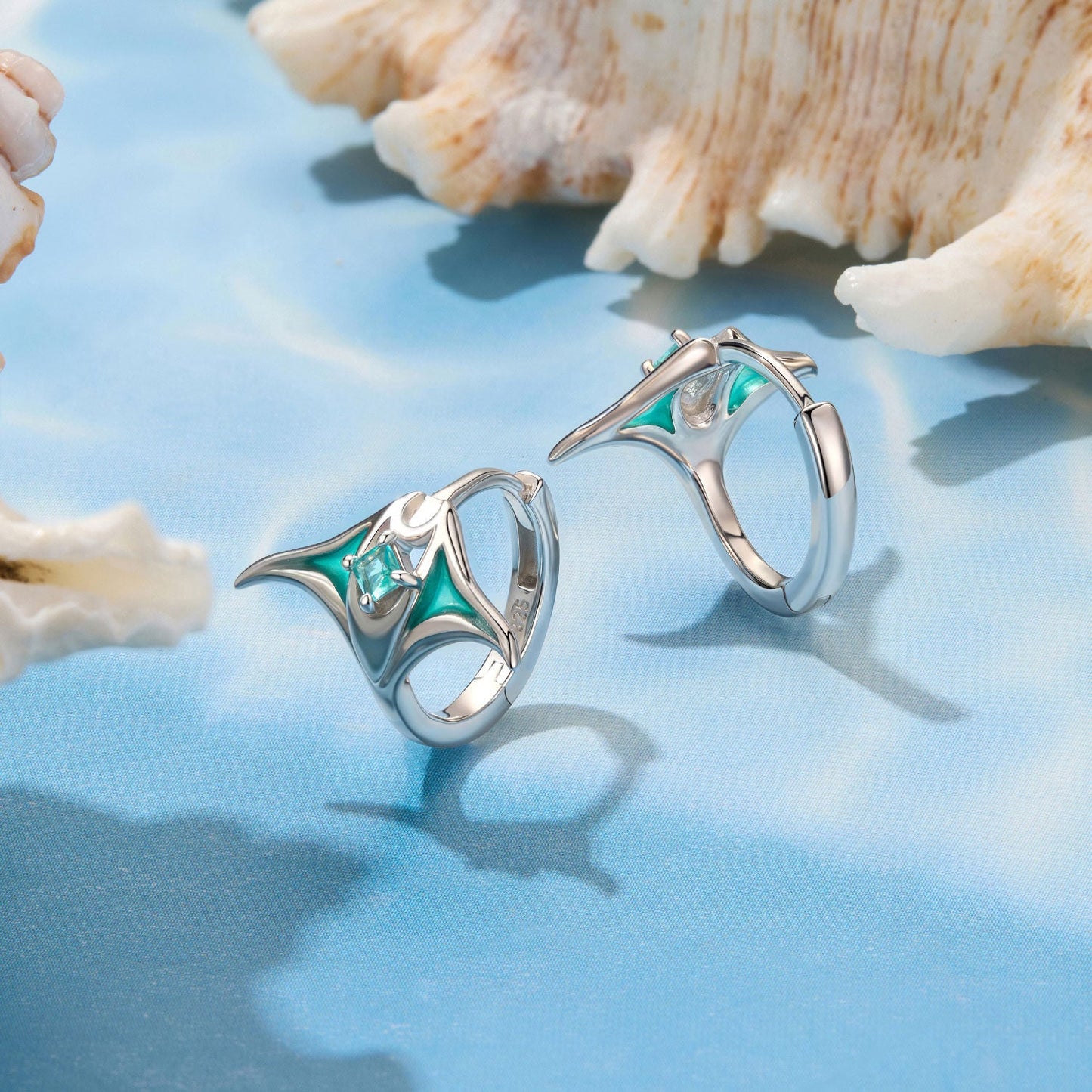 925 Sterling Silver Earrings with Transparent Glass, Enamel, White Gold Plated, 1.3x1.5cm for Women