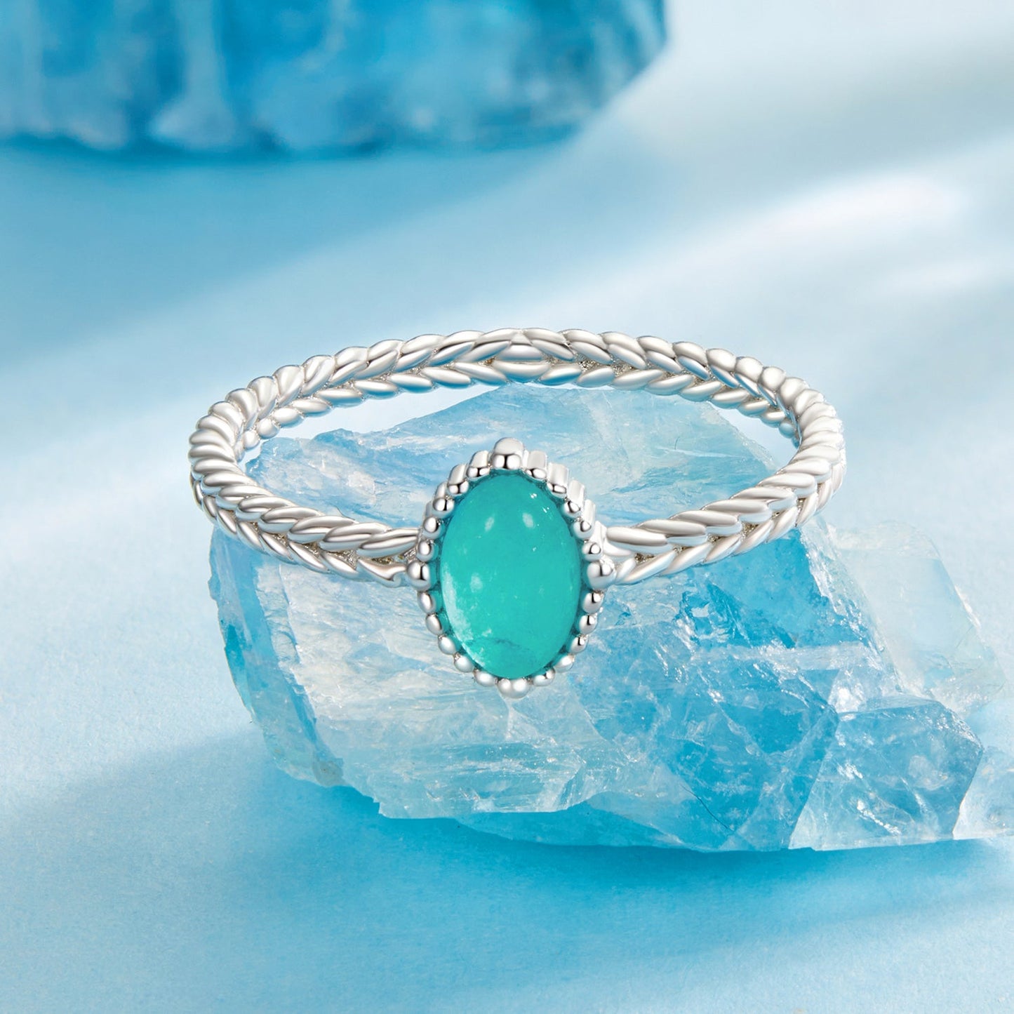 925 Sterling Silver & White Gold Plated Amazonite Ring Size 6 for Women