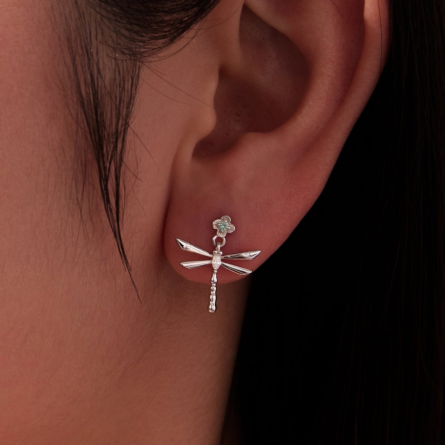 925 Sterling Silver Earrings with Pavé Setting CZ and Transparent Glass