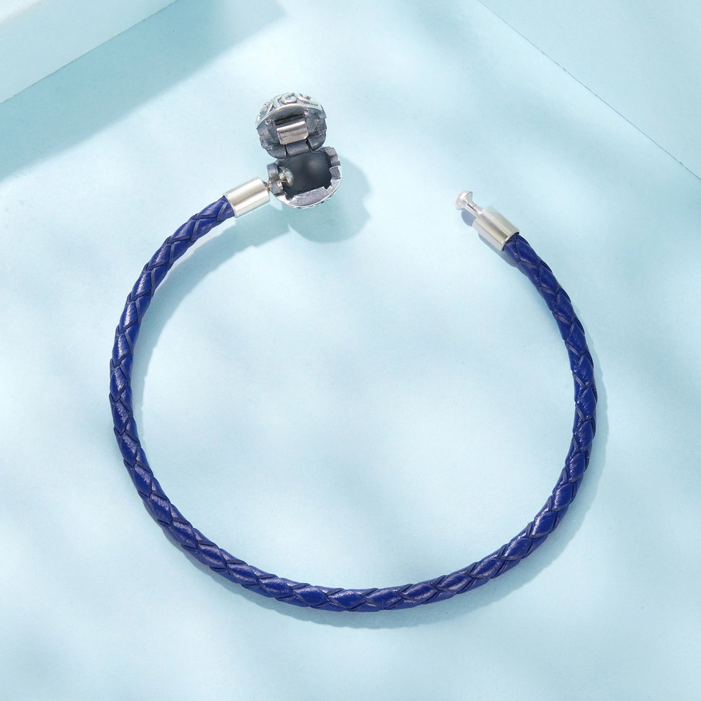 925 Sterling Silver Leather Rope Bracelet 17cm - Oxidized Silver for Women