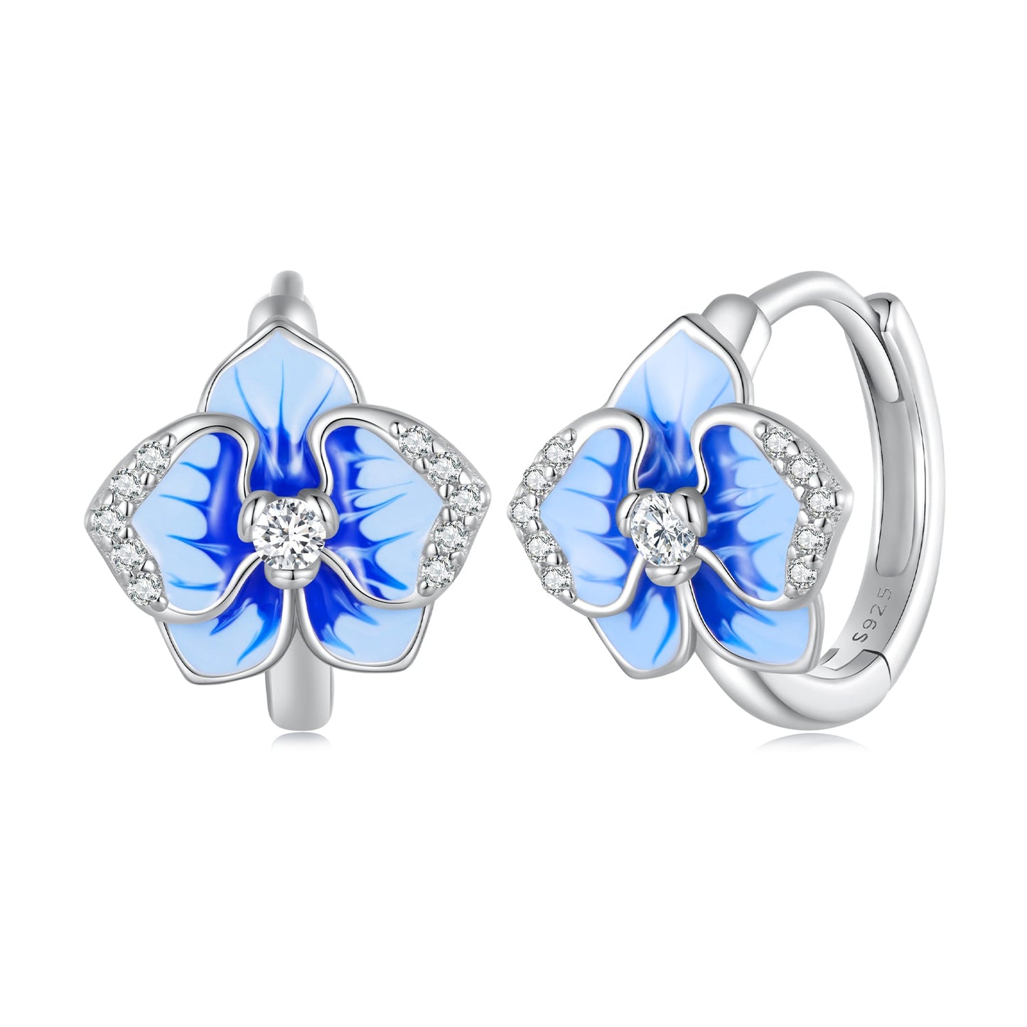 925 Sterling Silver Earrings with Enamel and Pavé Setting, 10mm for Women