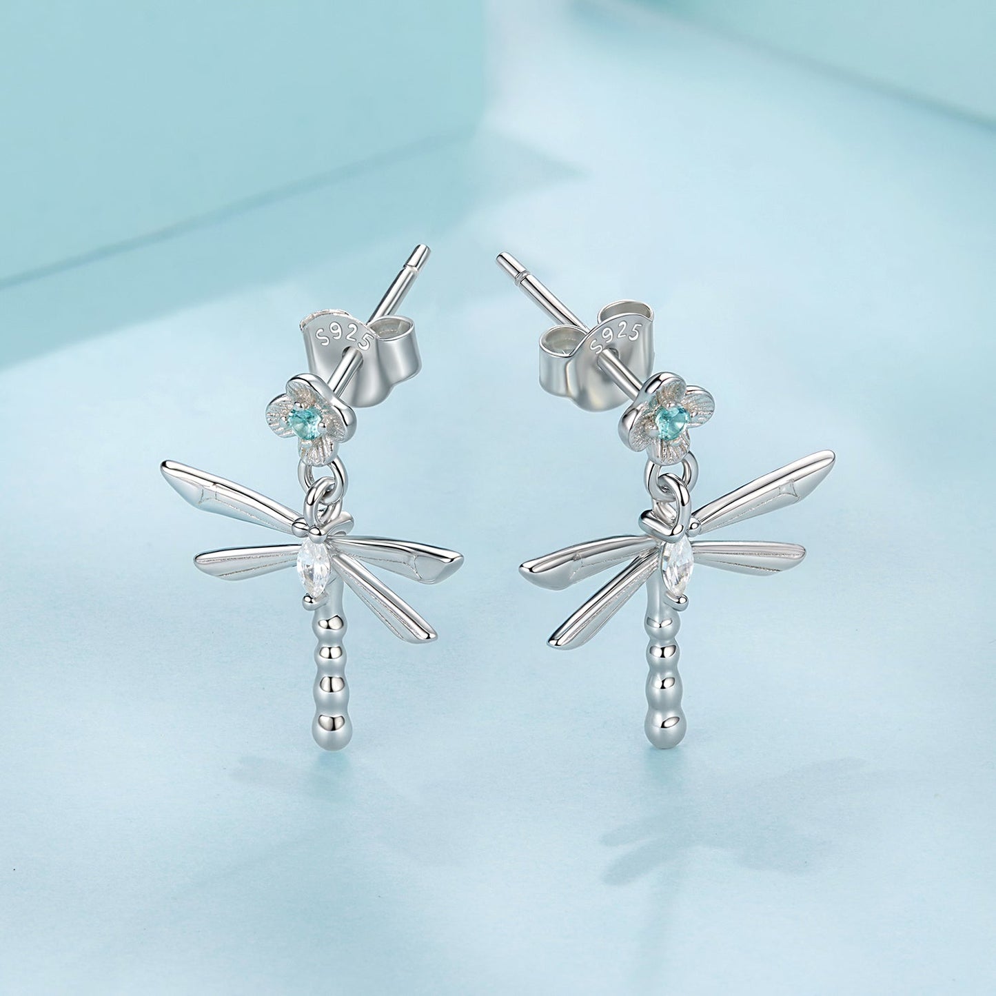 925 Sterling Silver Earrings with Pavé Setting CZ and Transparent Glass