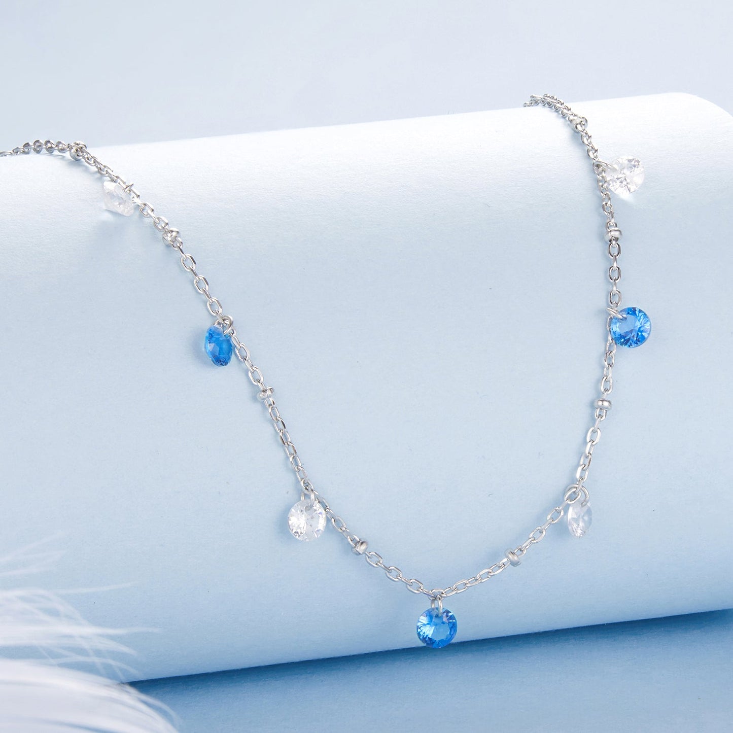 925 Sterling Silver & White Gold Plated Adjustable Layered CZ Necklace for Women