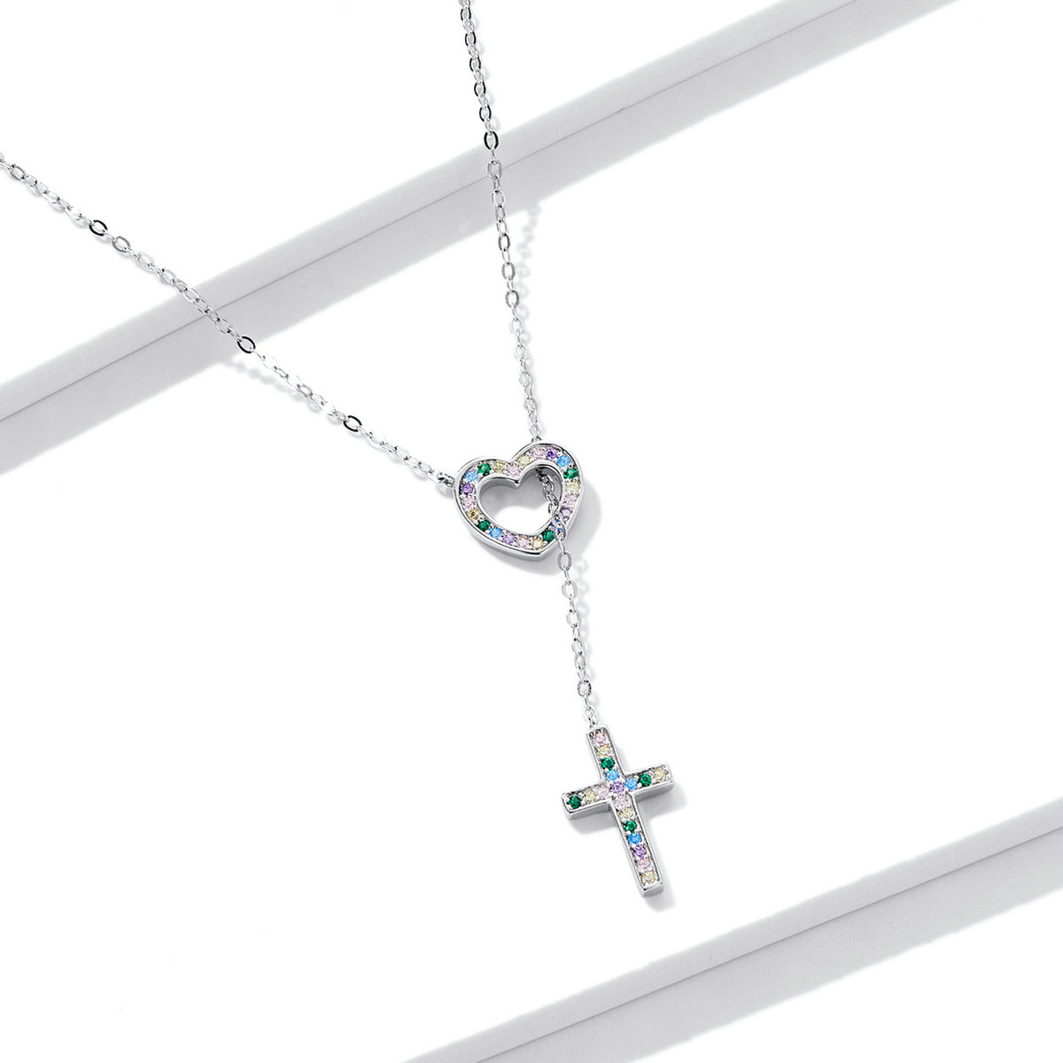925 Sterling Silver Plated Necklace with Adjustable Length 42.5cm and CZ for Women