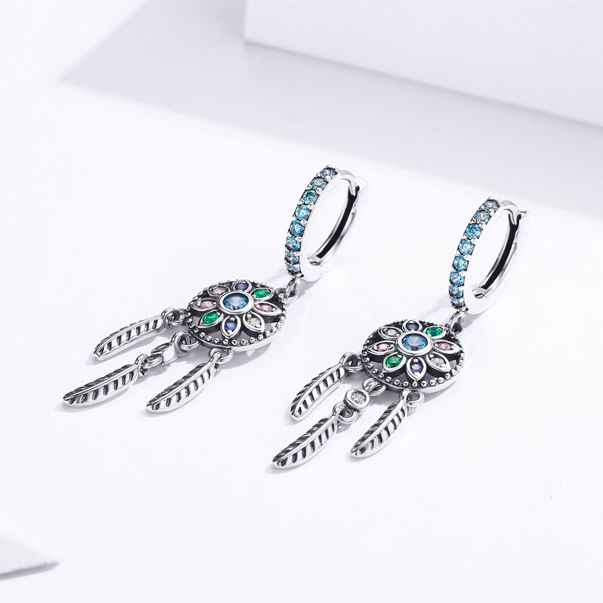 925 Sterling Silver Oxidized Silver Pavé CZ Earrings for Women, Size: 4*1 cm