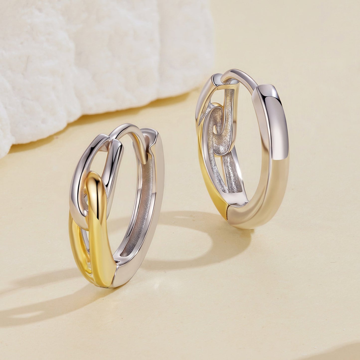 925 Sterling Silver Earrings for Women - 1.4x0.4cm - White Gold and Gold Plated
