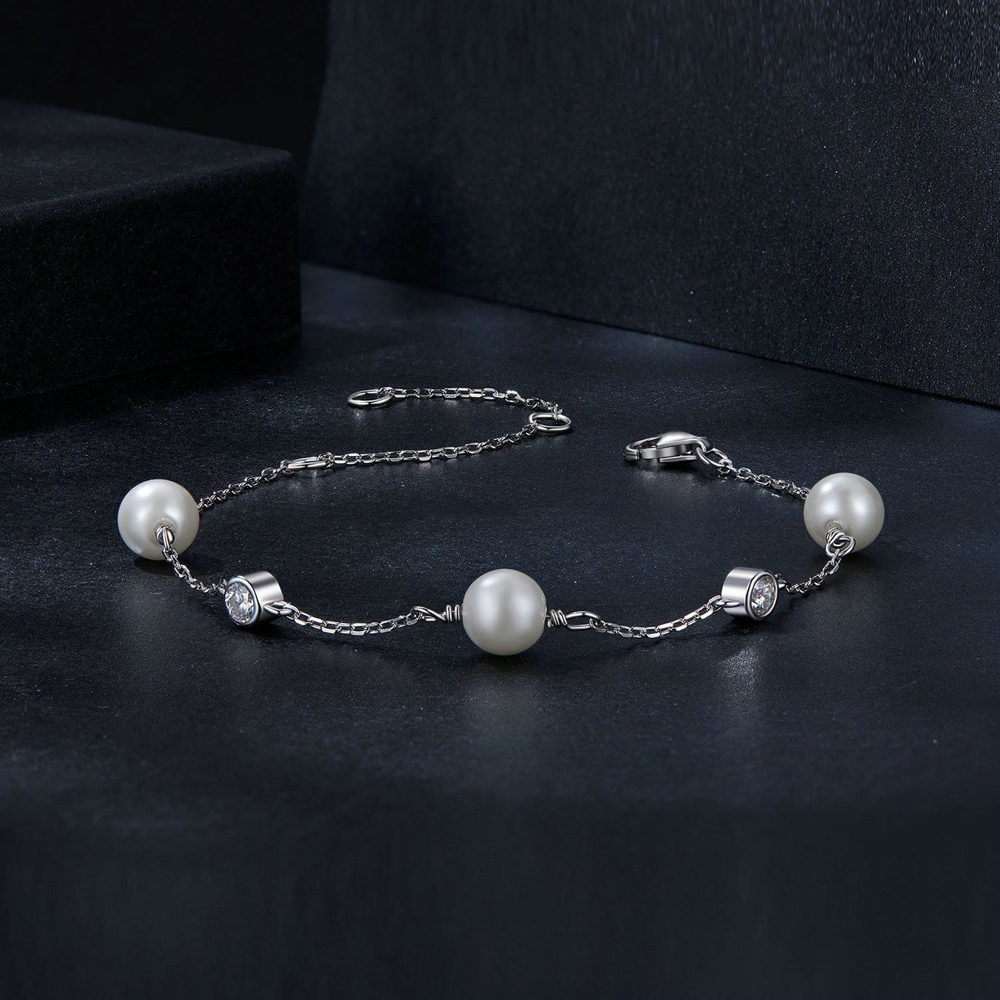 925 Sterling Silver 3mm Moissanite & Shell Pearl Bracelet for Women