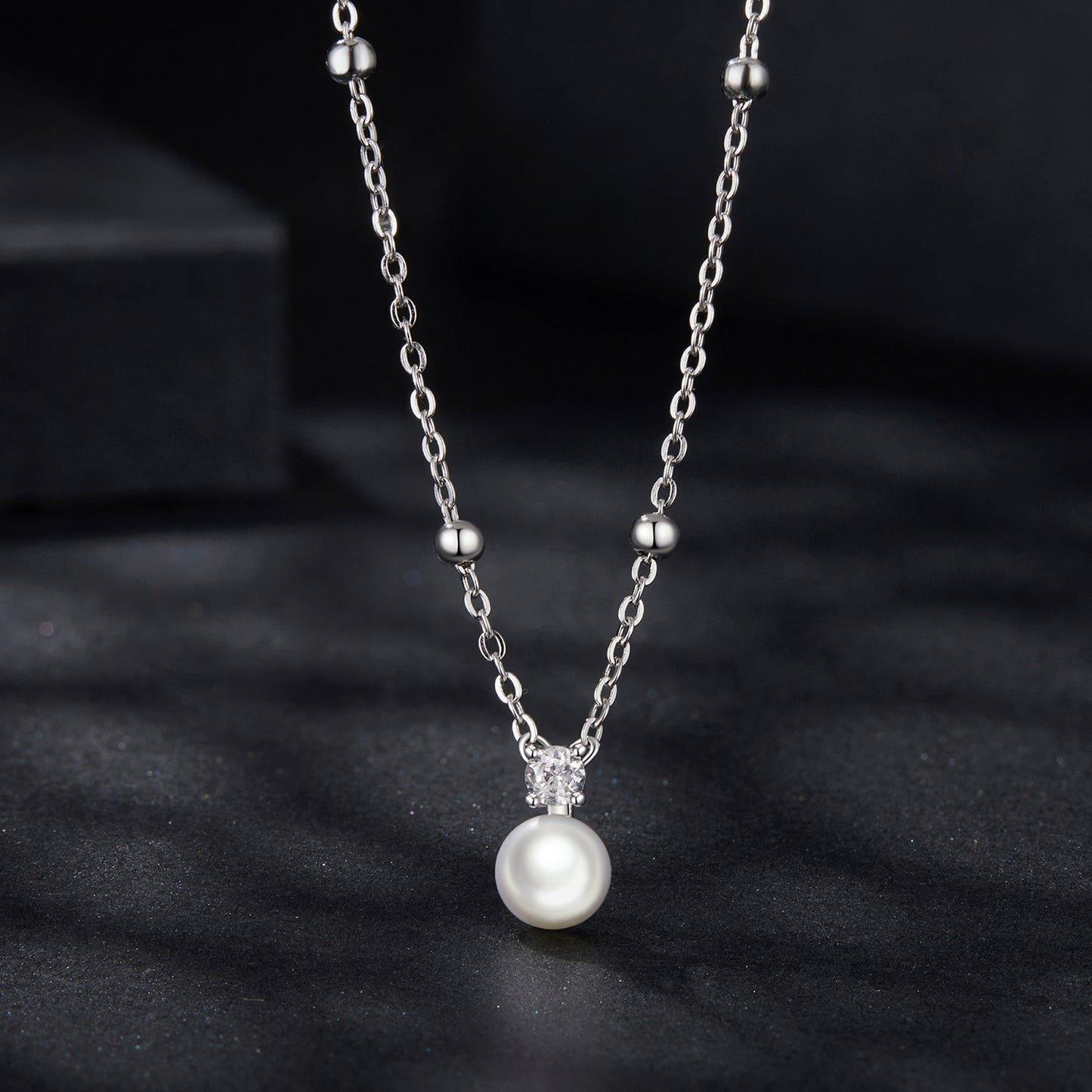 925 Sterling Silver Moissanite and Freshwater Pearl Necklace 40+5cm for Women