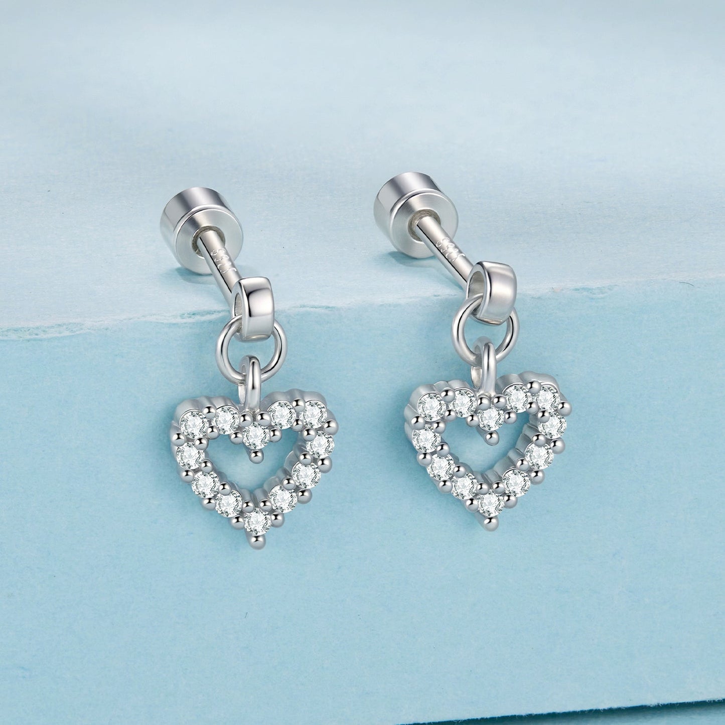 925 Sterling Silver White Gold Plated Pavé CZ Earrings