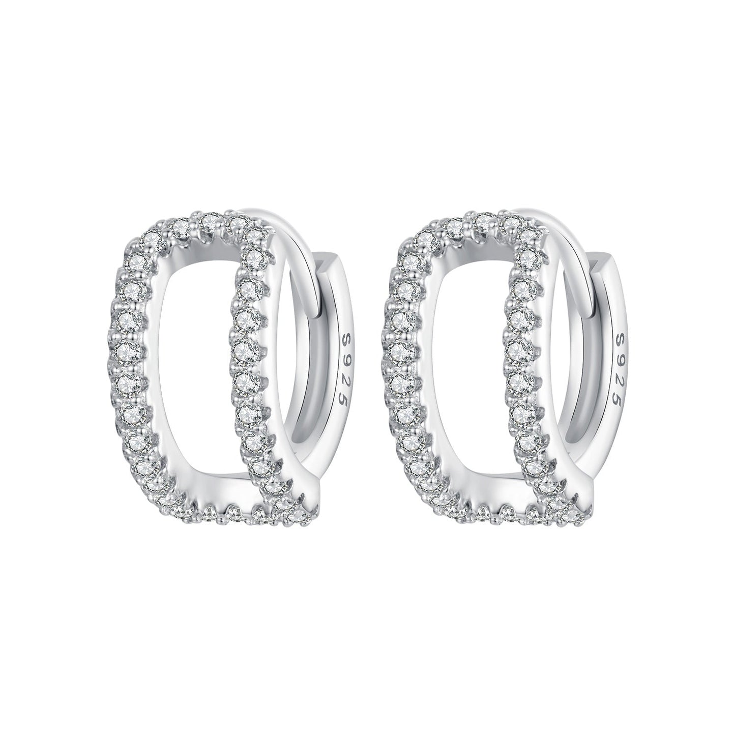925 Sterling Silver Earrings with White Gold Plating and Pavé Setting CZ for Women