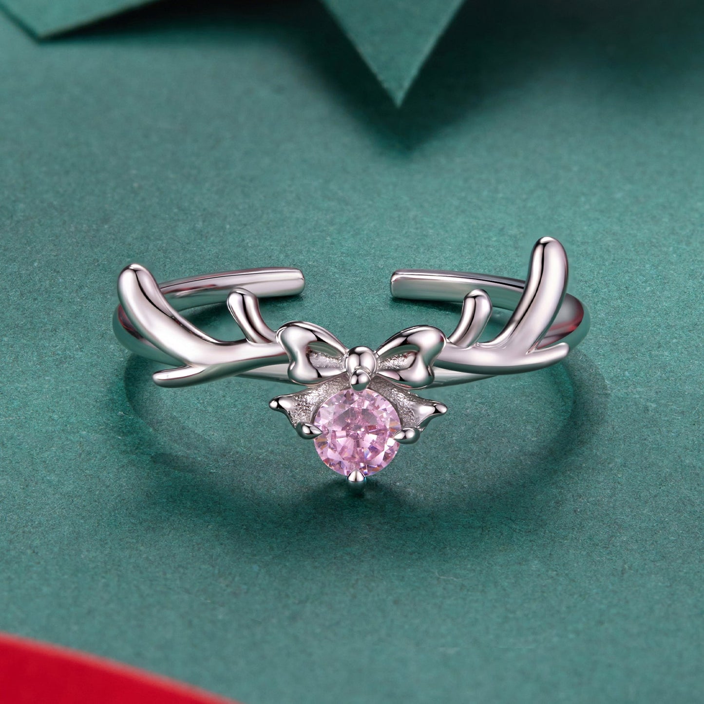925 Sterling Silver White Gold Plated Bow-Knot Ring with CZ for Women