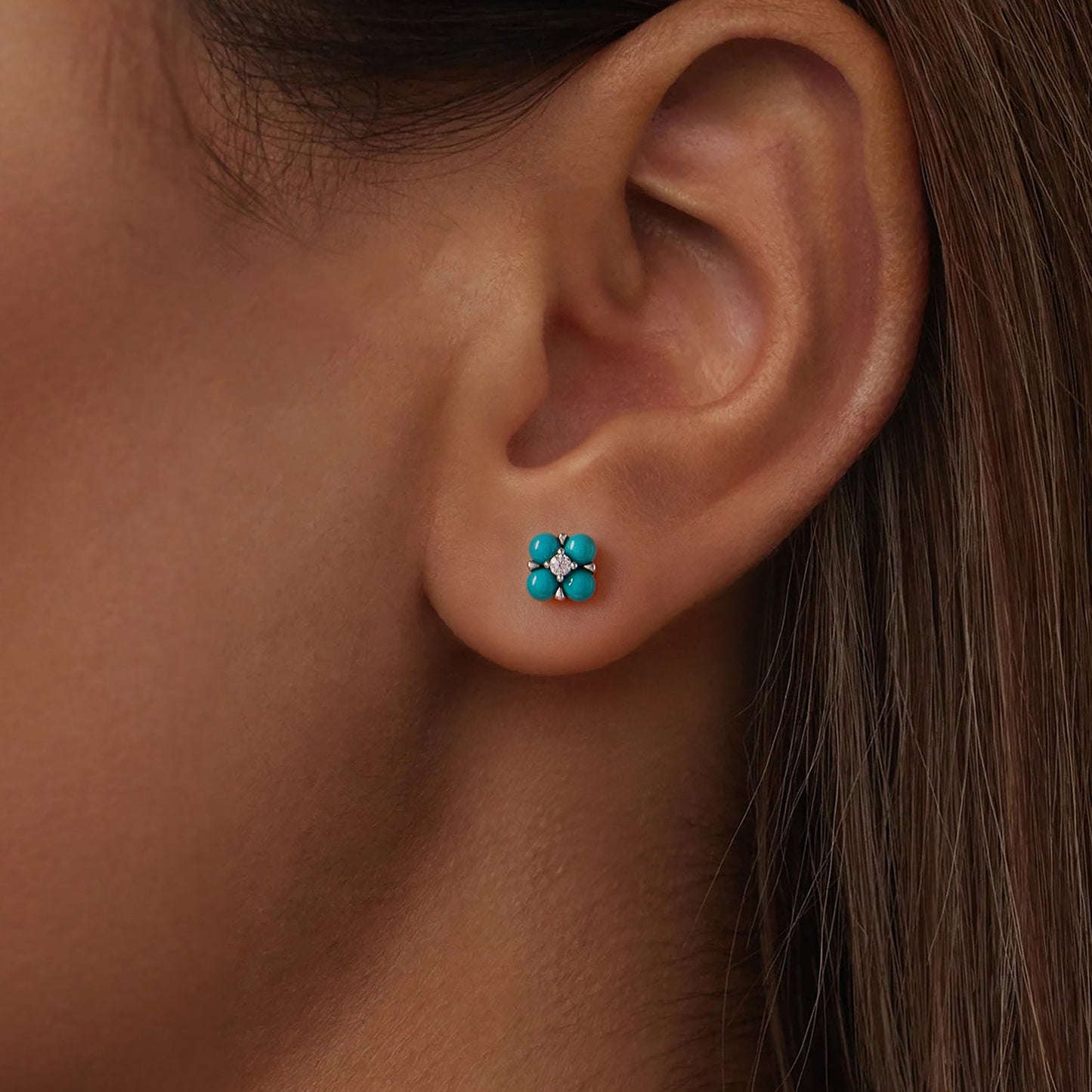 925 Sterling Silver Earrings with Synthetic Turquoise and CZ in Oxidized Finish
