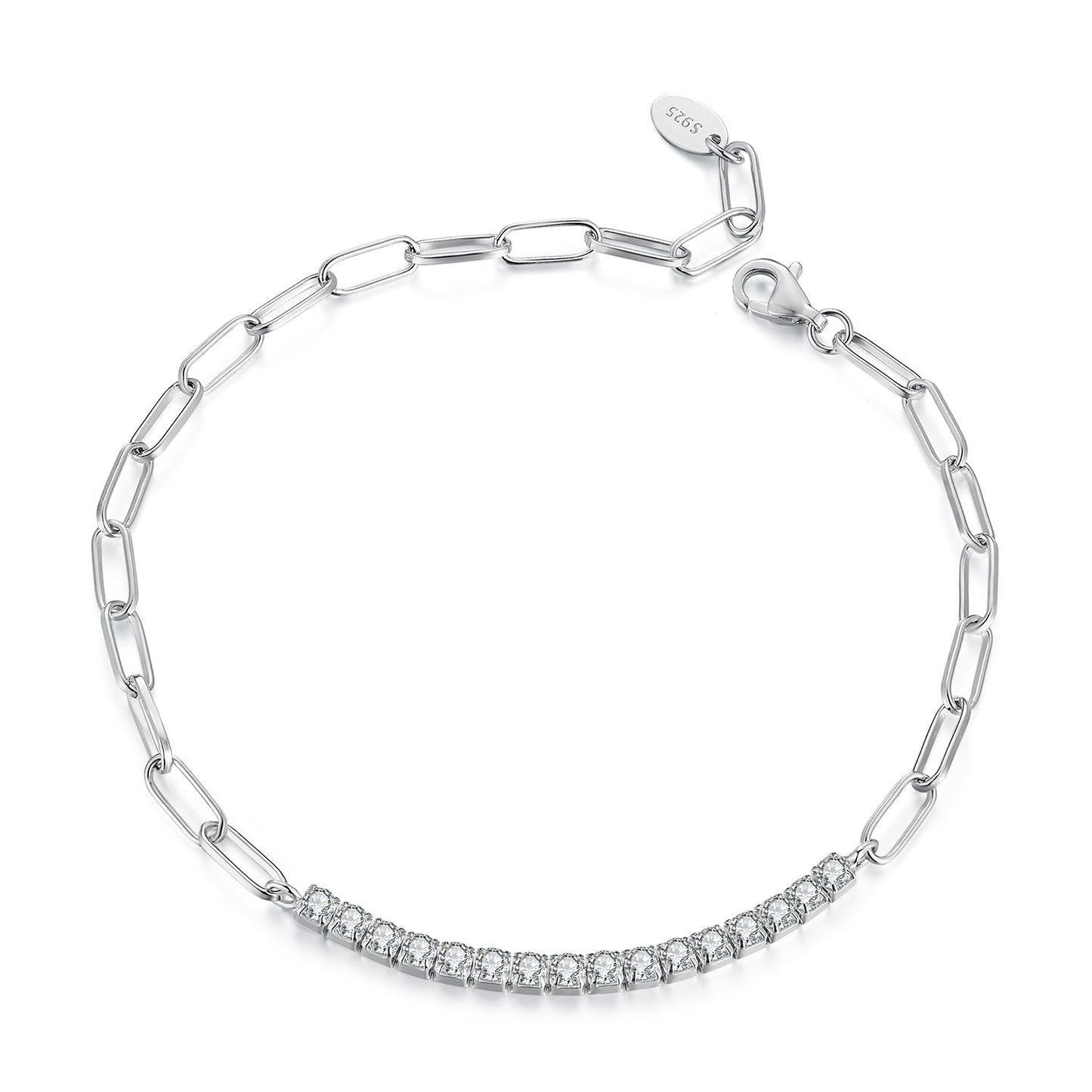 925 Sterling Silver + Moissanite White Gold 21cm Bracelet for Women