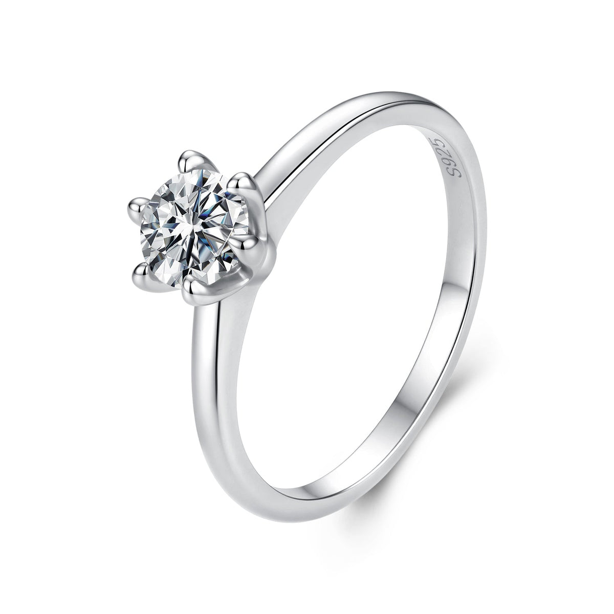 925 Sterling Silver White Gold Plated 0.5ct Moissanite Size 6S Ring for Women