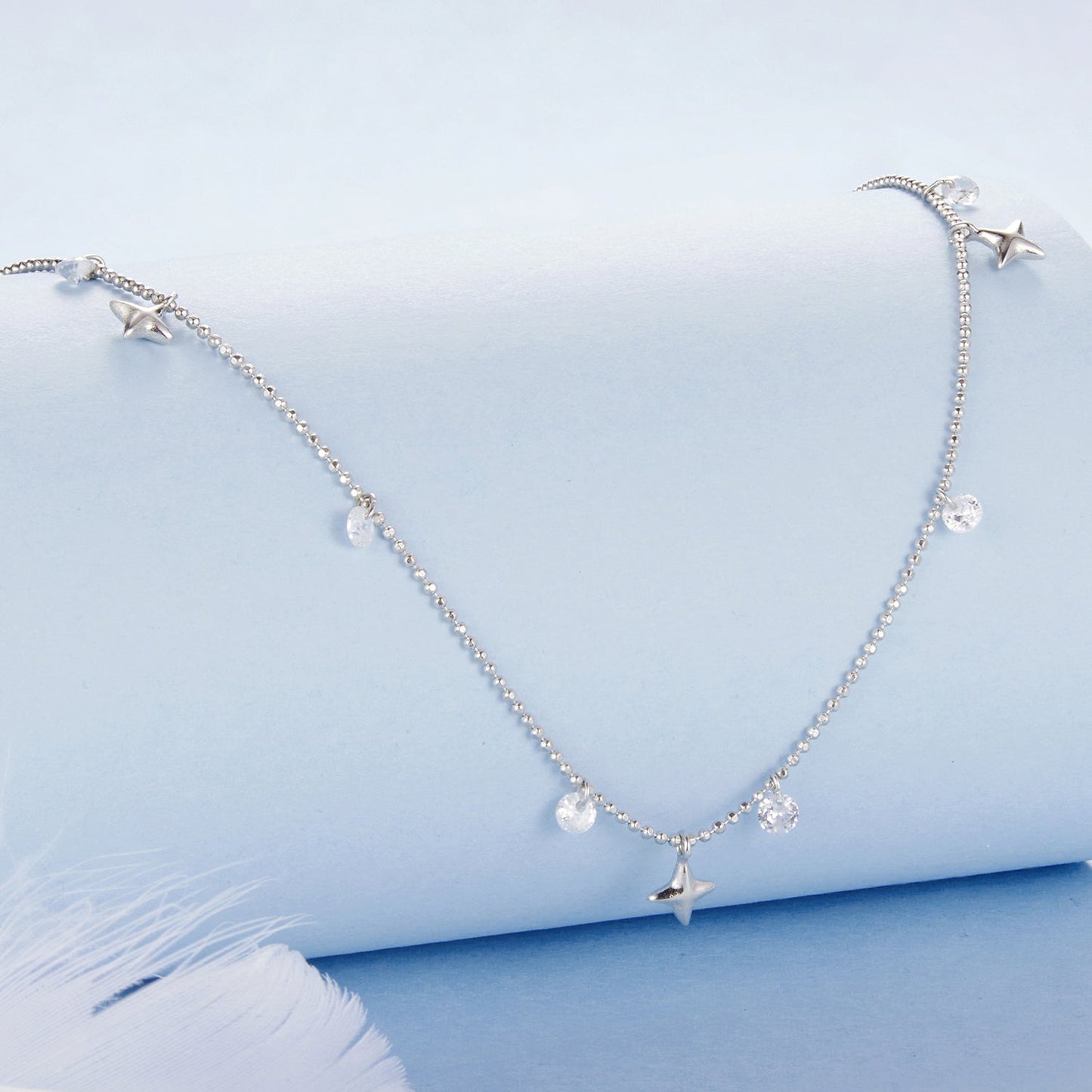 925 Sterling Silver Plated White Gold Pendant Necklace with CZ Charm for Women 38+6cm