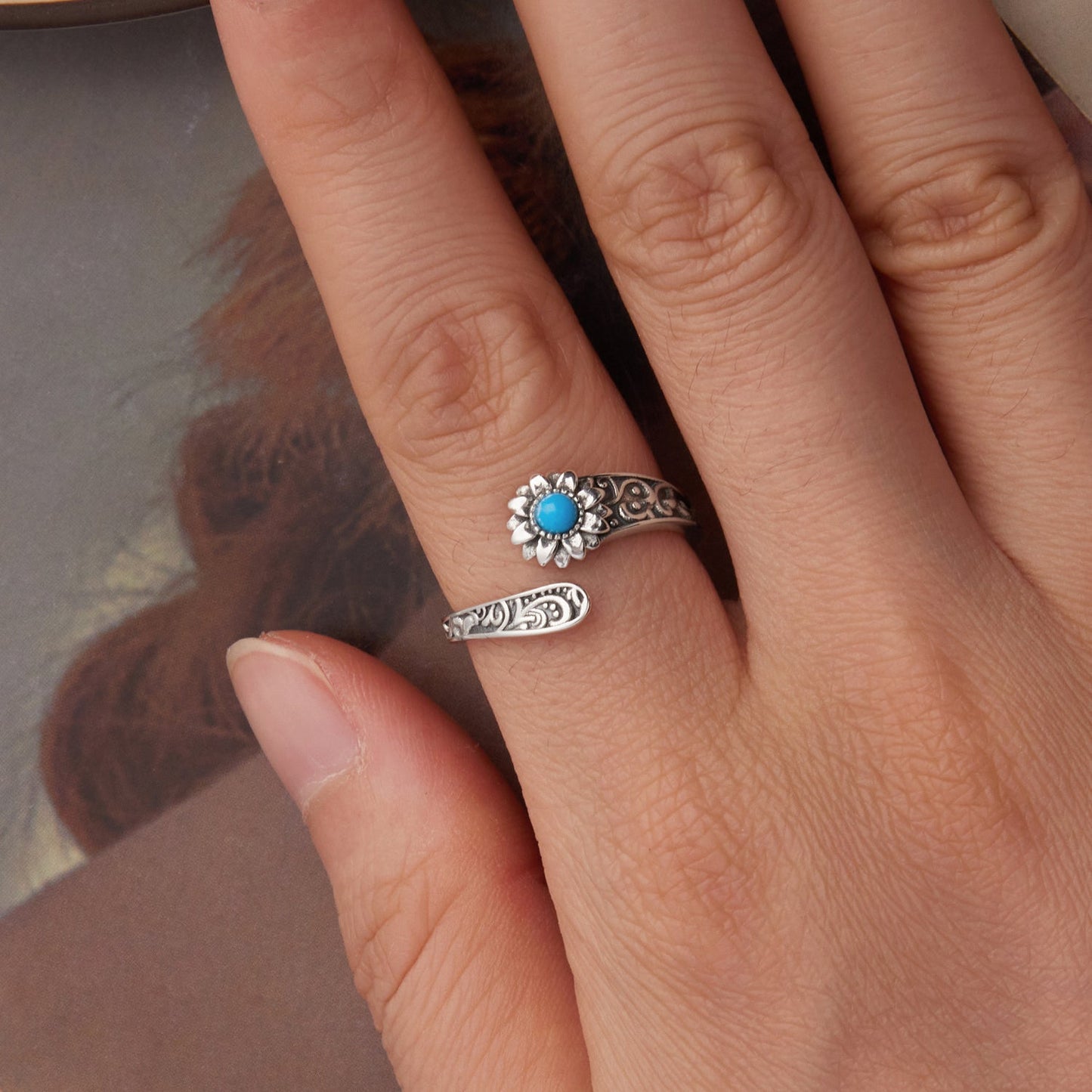 925 Sterling Silver Oxidized Synthetic Turquoise Ring 0.23-0.8cm Women
