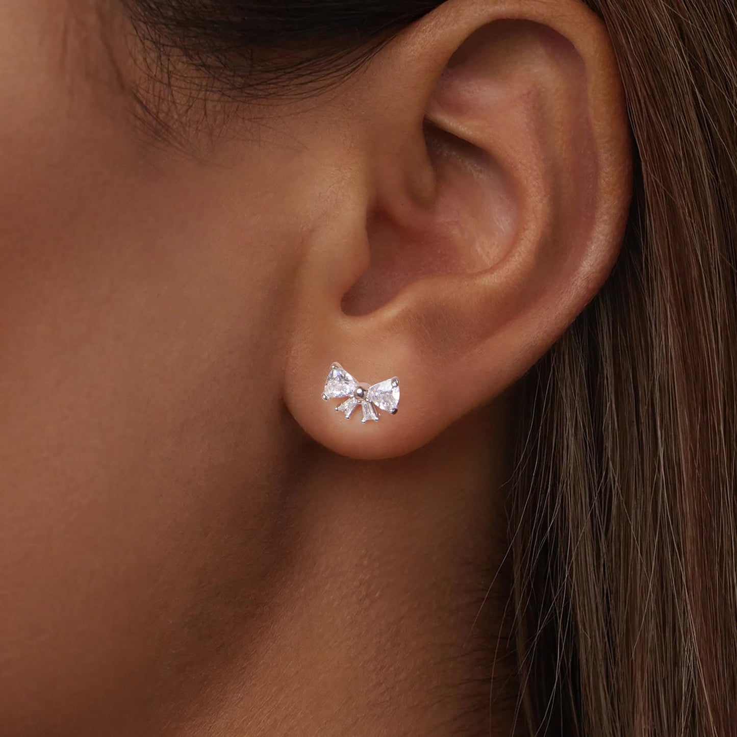 925 Sterling Silver White Gold Plated CZ Earrings for Women - 0.7x1.0cm