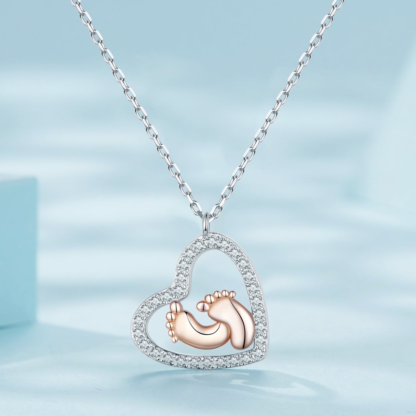 925 Sterling Silver Necklace with CZ in Rose Gold and Platinum Finish, 400mm Chain Length for Women