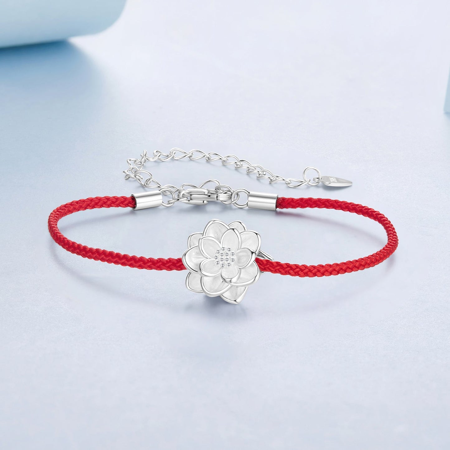 925 Sterling Silver Bracelet with White Gold Plating and Cotton Cord for Women