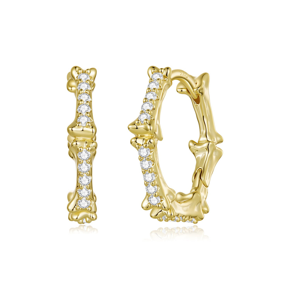 925 Silver Gold Plated Pavé CZ 1.6 x 0.3 cm Hoop Earrings for Women