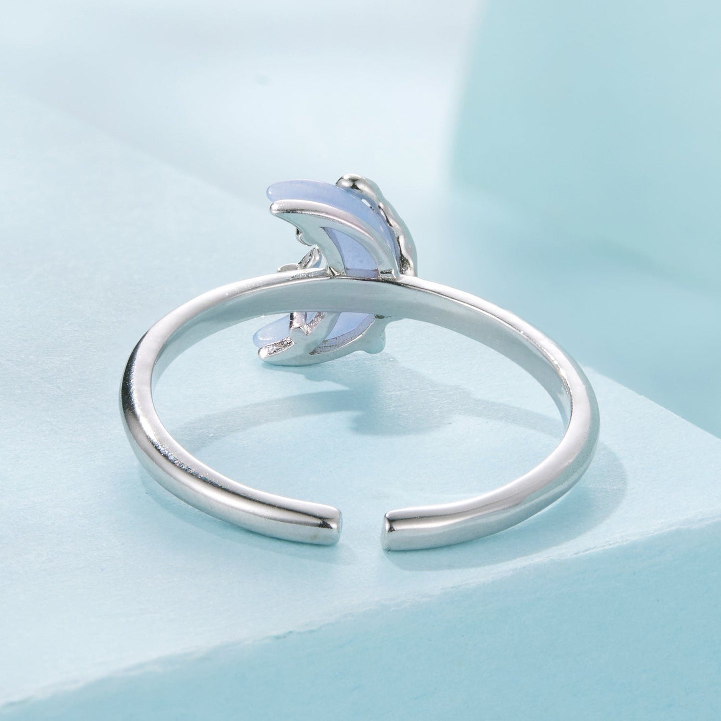 925 Sterling Silver Luminous Stone 0.80cm Moon Ring for Women